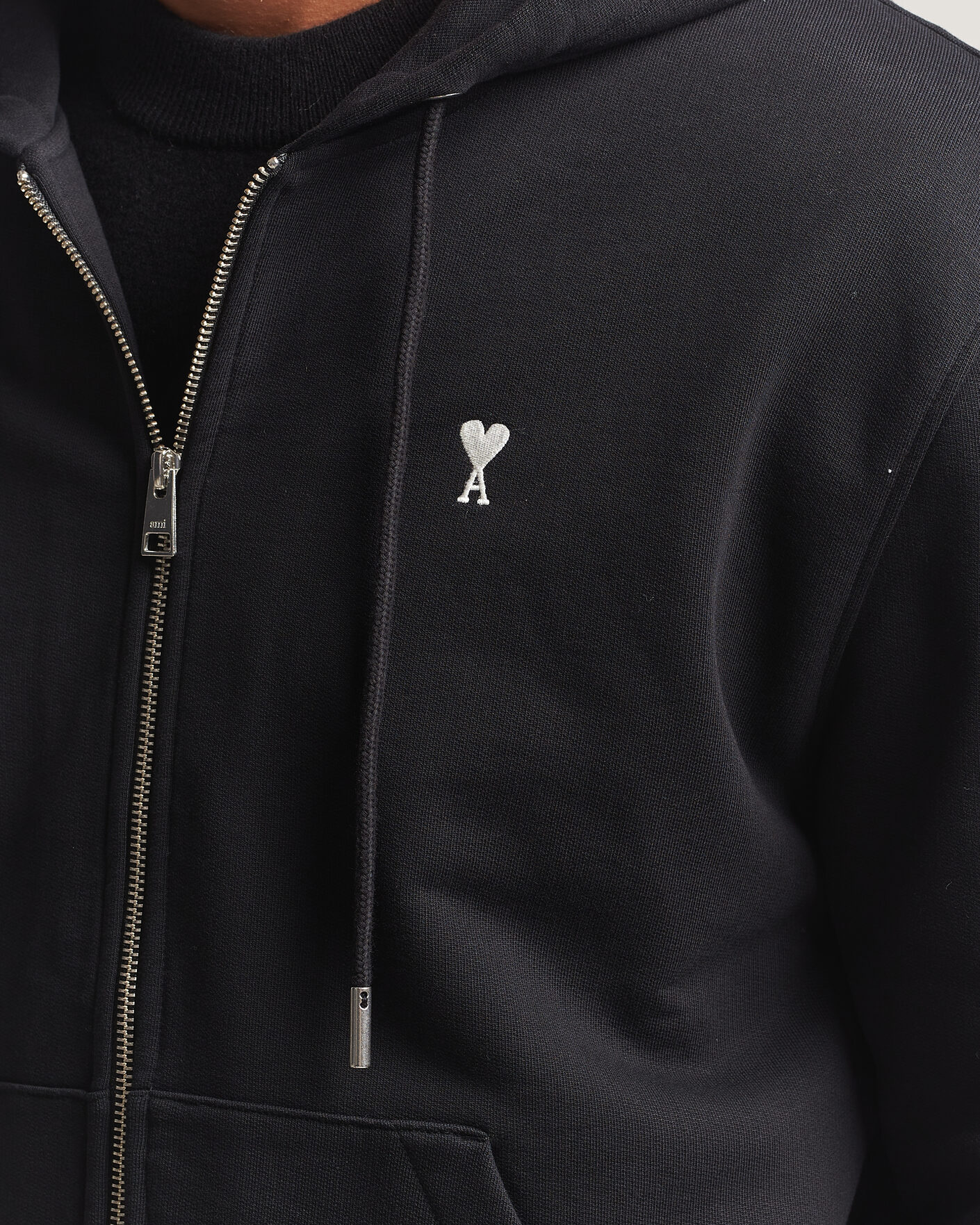 Herre | Trøjer | AMI | Contrasted Heart Logo Full Zip Hoodie Black
