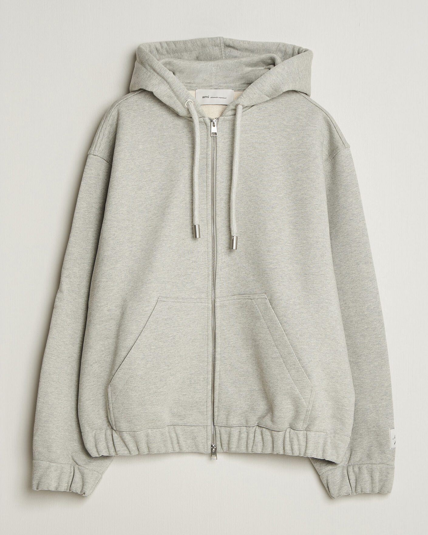 Herre | Trøjer | AMI | Heritage Logo Full Zip Hoodie Light Grey Melange