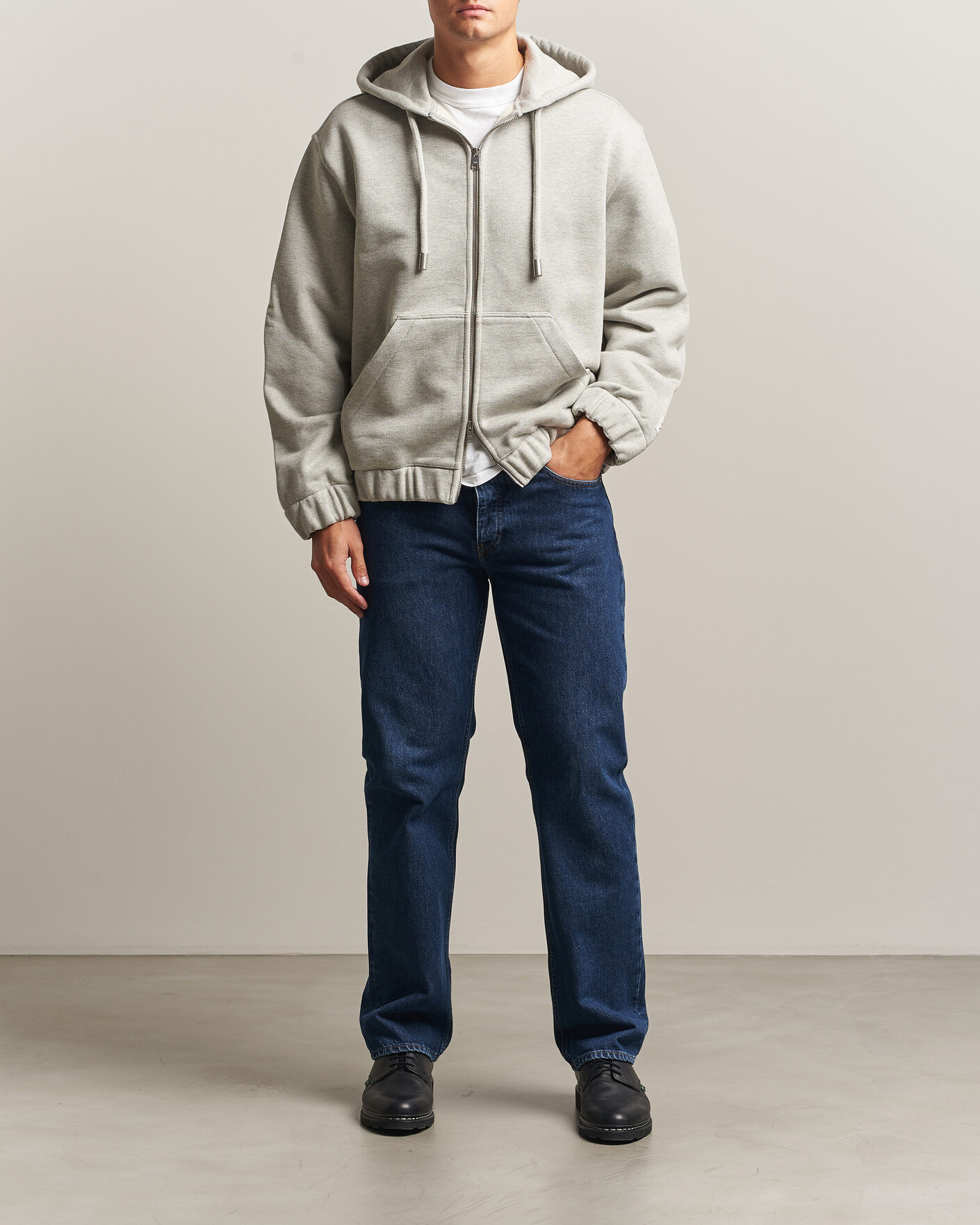 Herre | Trøjer | AMI | Heritage Logo Full Zip Hoodie Light Grey Melange