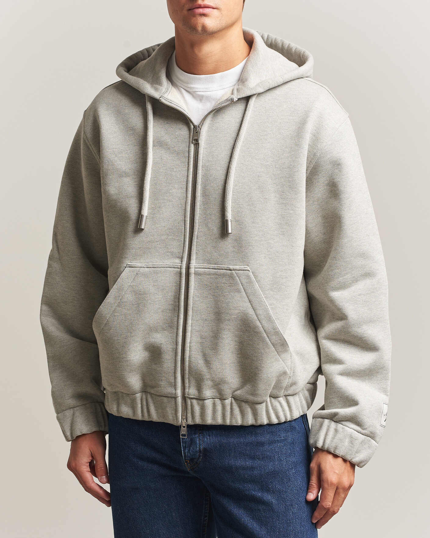 Herre | Trøjer | AMI | Heritage Logo Full Zip Hoodie Light Grey Melange