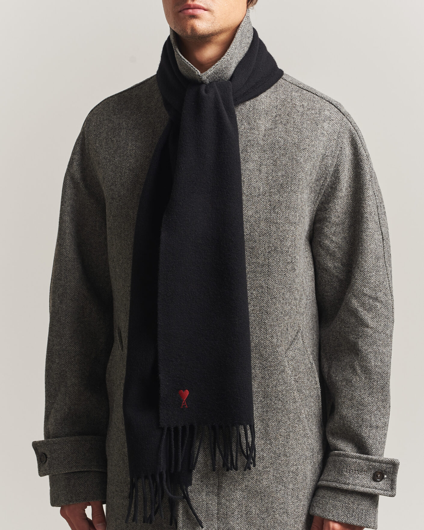 Herre | Halstørklæder | AMI | Heart Logo Scarf Black