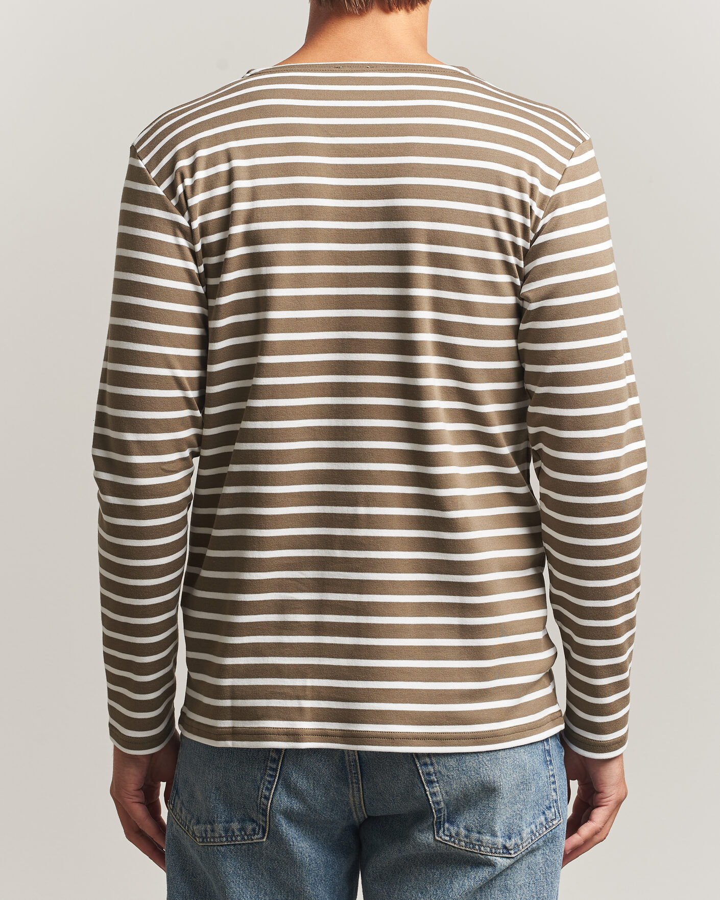 Herre | T-Shirts | Armor-lux | Houat Héritage Stripe Long Sleeve T-Shirt Olive/Milk