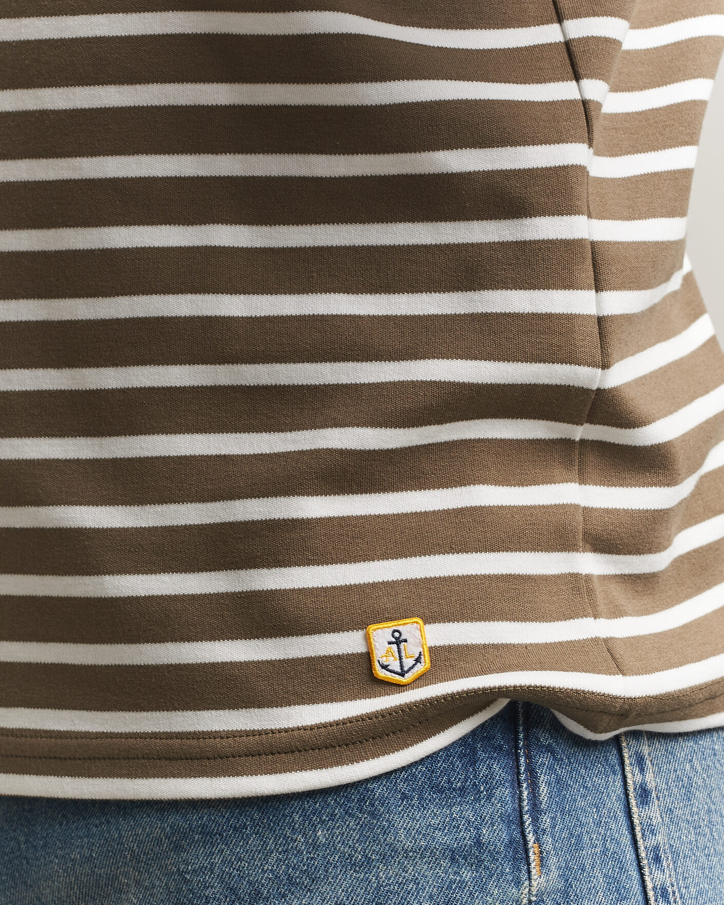 Herre | T-Shirts | Armor-lux | Houat Héritage Stripe Long Sleeve T-Shirt Olive/Milk