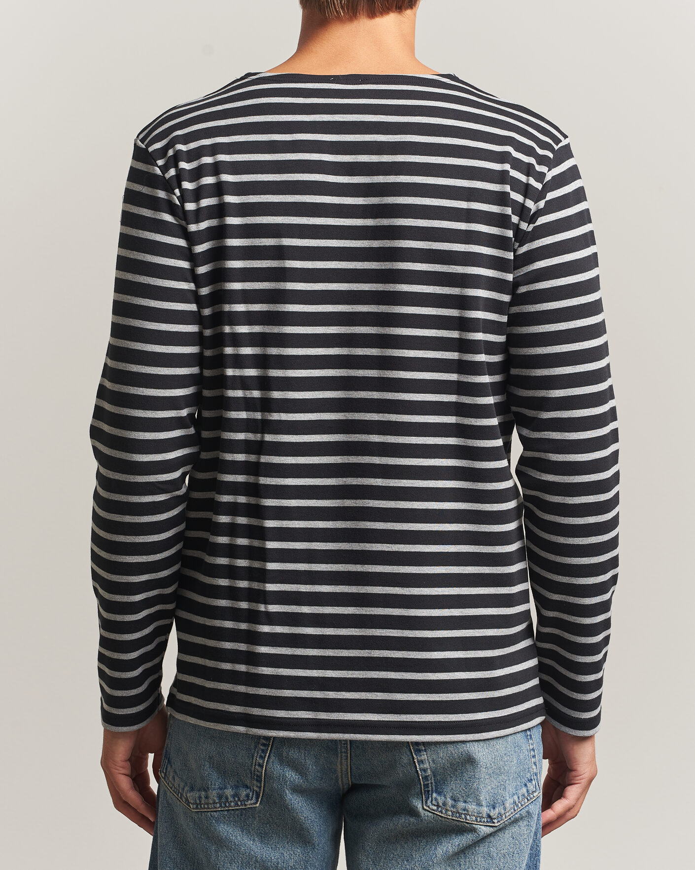 Herre | T-Shirts | Armor-lux | Houat Héritage Stripe Long Sleeve T-Shirt Black/Grey