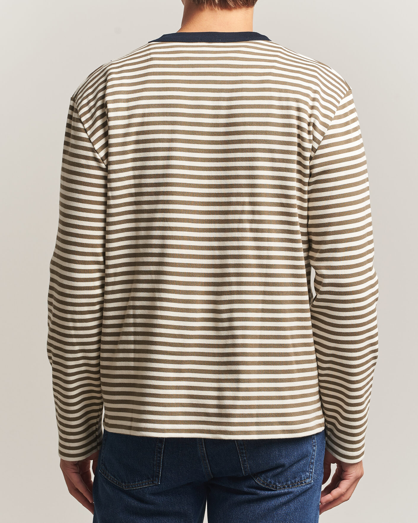 Herre | T-Shirts | Armor-lux | Héritage Striped Long Sleeve T-Shirt Olive/Milk