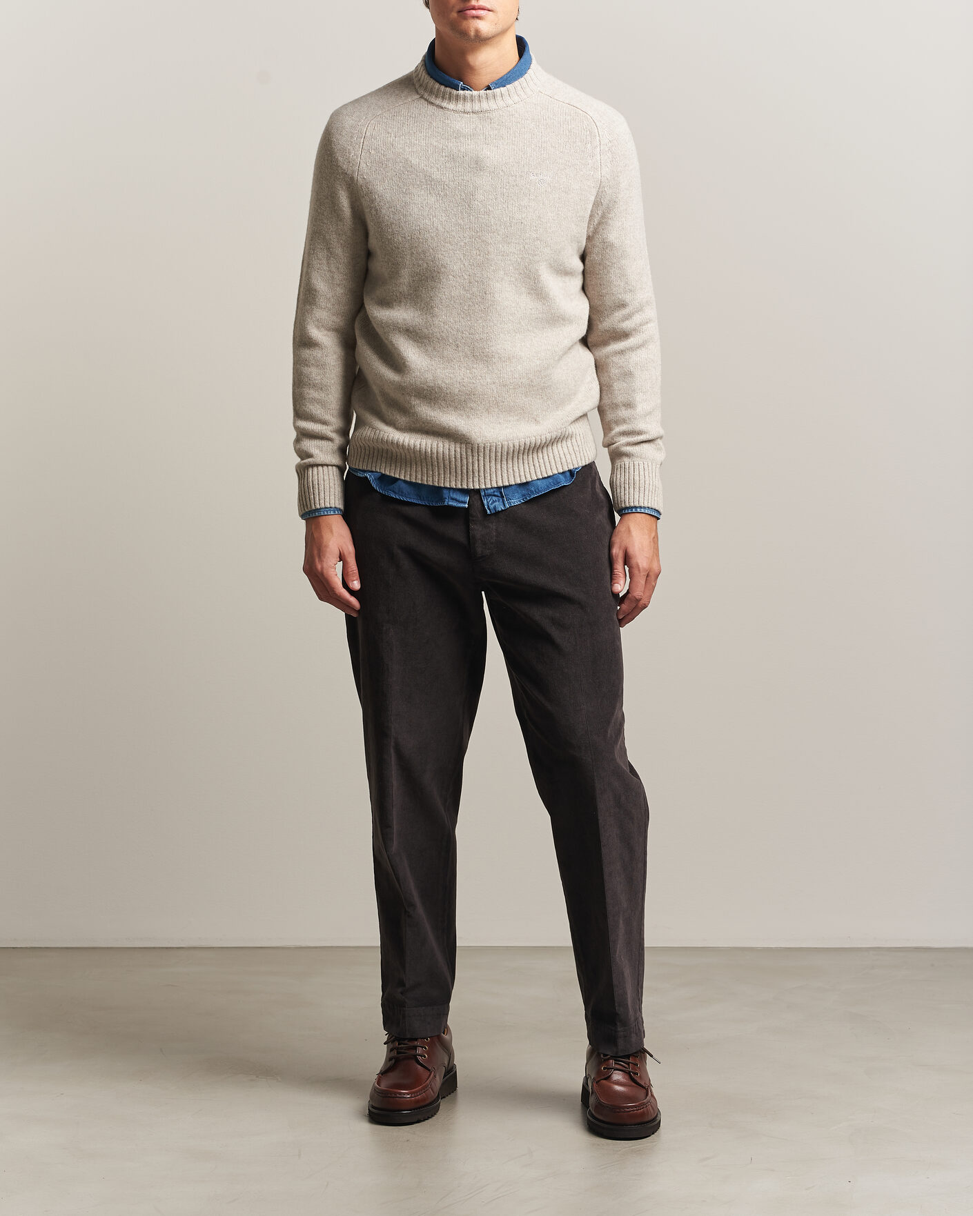 Herre | Trøjer | Barbour Lifestyle | Newtown Lambswool Crewneck Light Grey Marl
