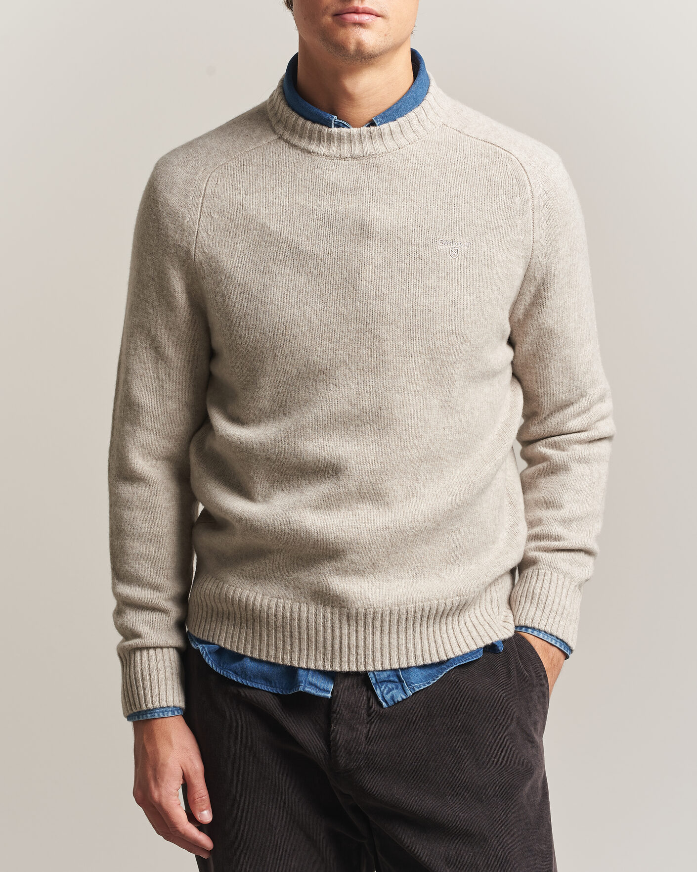 Herre | Trøjer | Barbour Lifestyle | Newtown Lambswool Crewneck Light Grey Marl