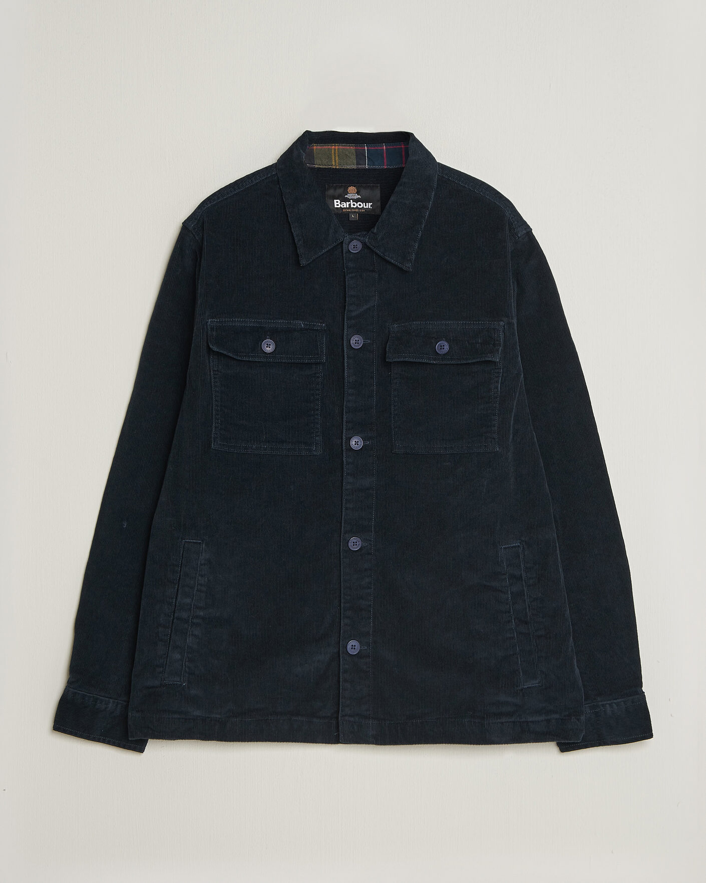 Herre | Skjorter | Barbour Lifestyle | Tartan Trimed Cord Overshirt Navy