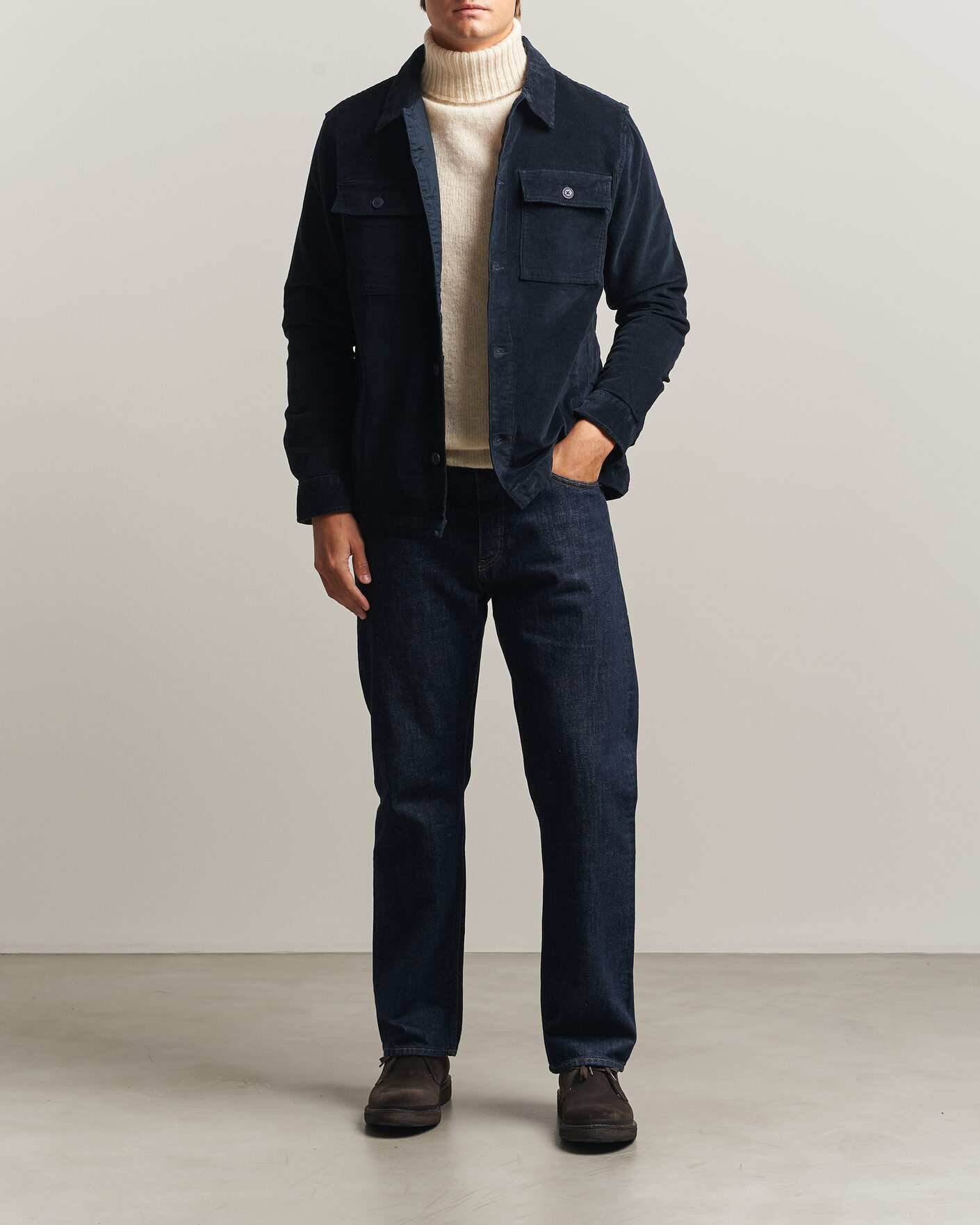 Herre | Skjorter | Barbour Lifestyle | Tartan Trimed Cord Overshirt Navy