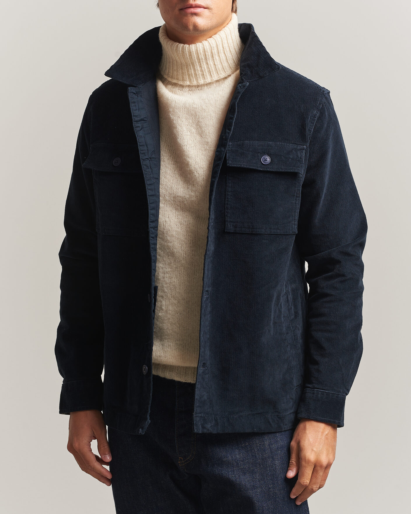 Herre | Skjorter | Barbour Lifestyle | Tartan Trimed Cord Overshirt Navy