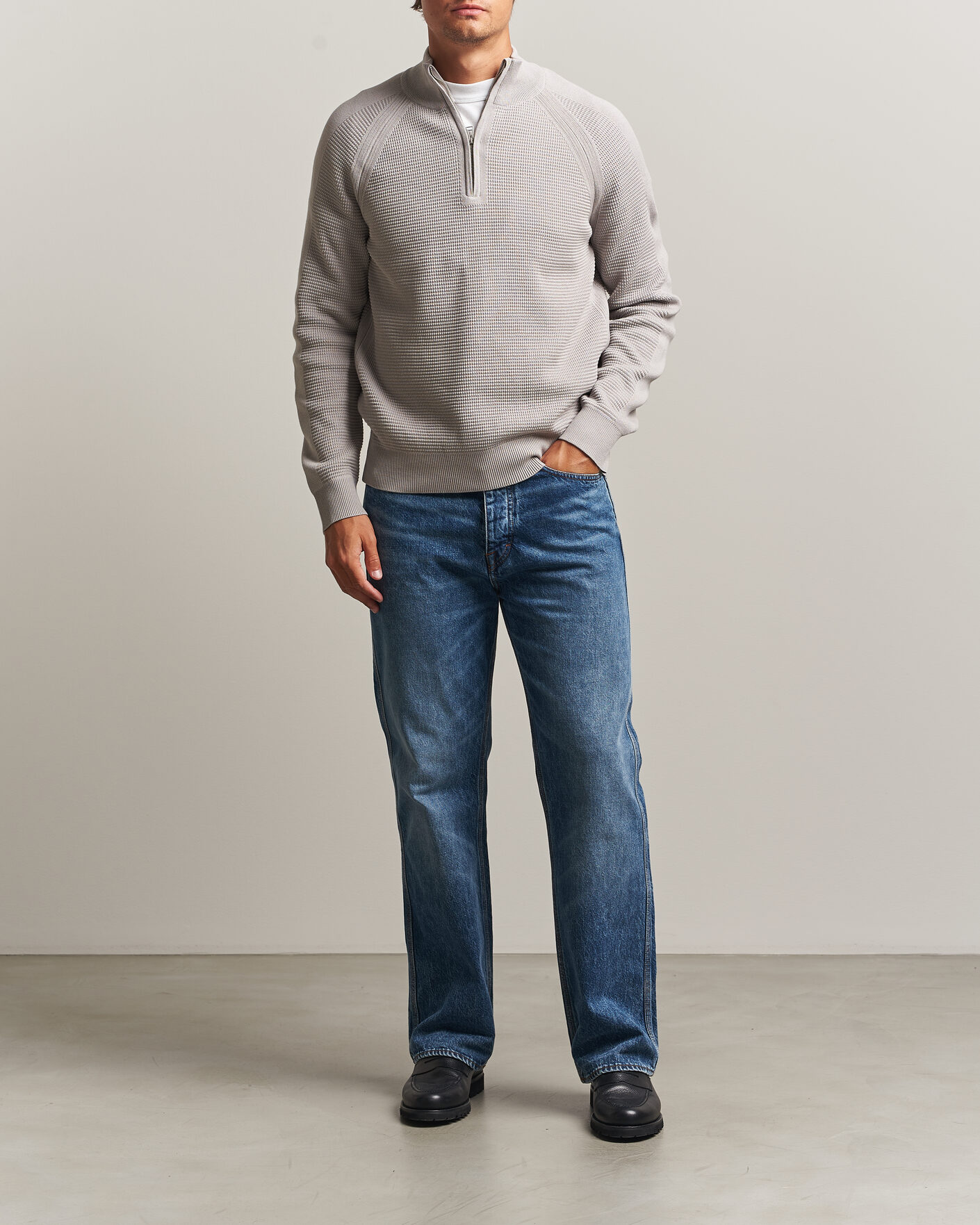 Herre | Trøjer | Belstaff | Bradwell Cotton Knitted Quarter Zip Concrete