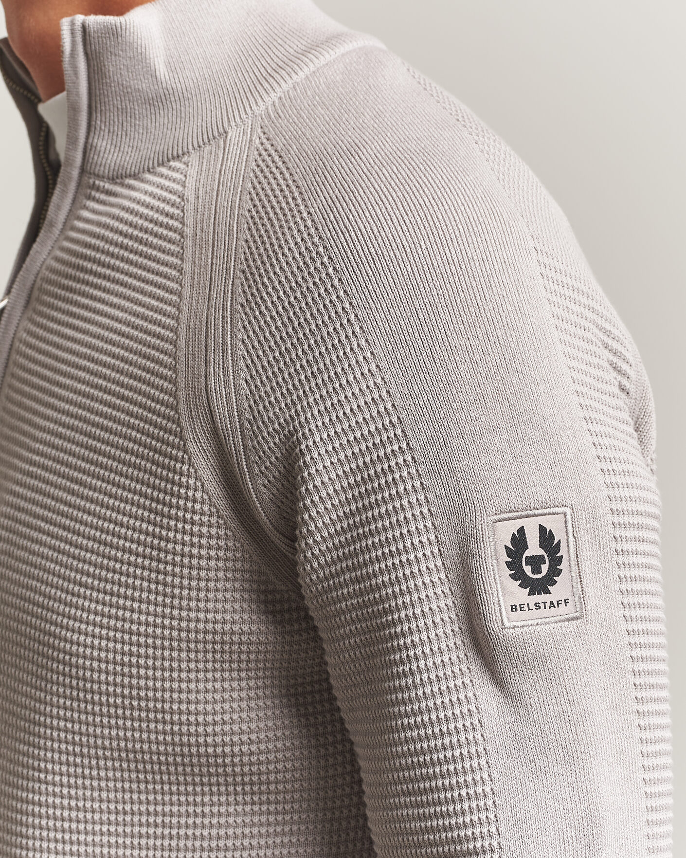 Herre | Trøjer | Belstaff | Bradwell Cotton Knitted Quarter Zip Concrete