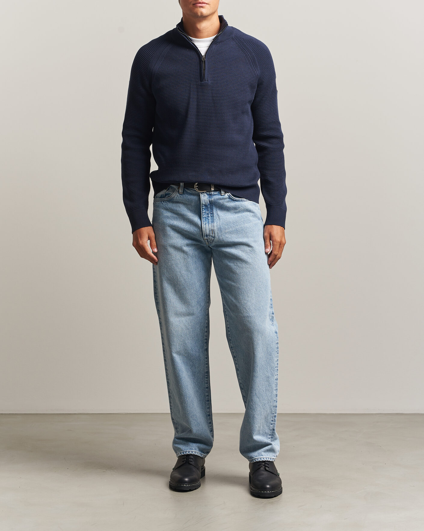 Herre | Trøjer | Belstaff | Bradwell Cotton Knitted Quarter Zip Dark Ink