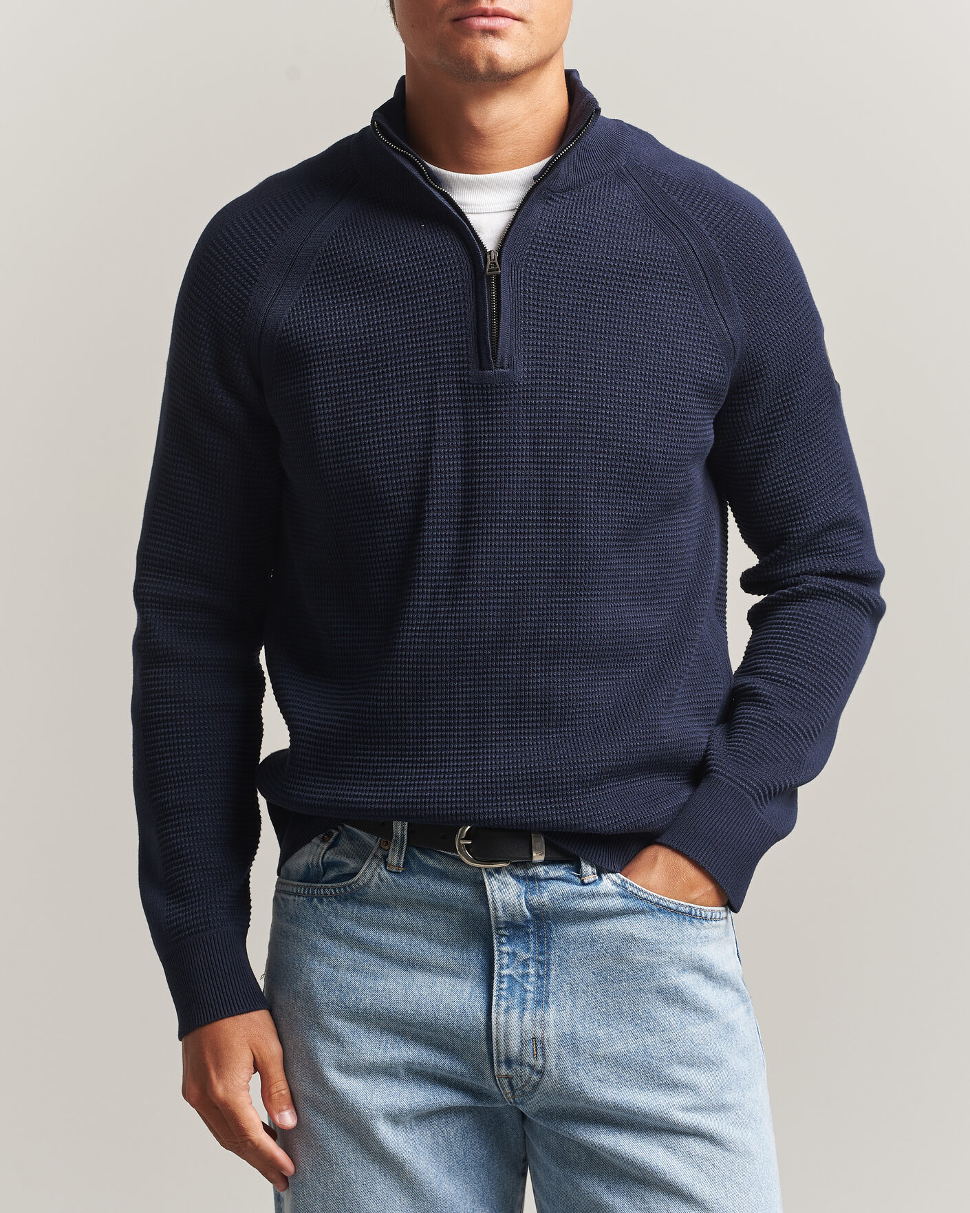 Herre | Trøjer | Belstaff | Bradwell Cotton Knitted Quarter Zip Dark Ink