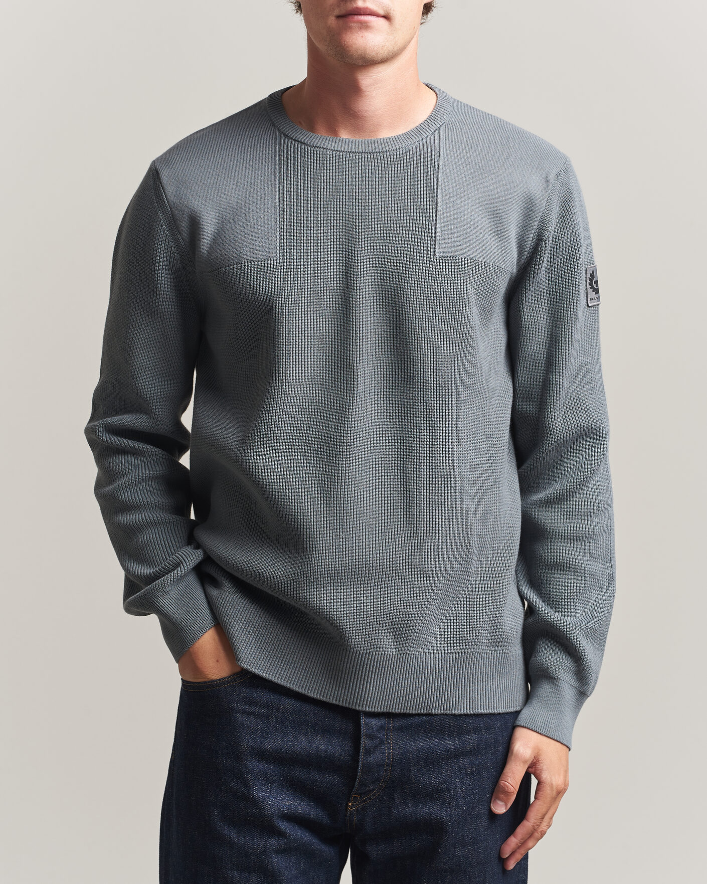 Herre | Trøjer | Belstaff | Commander Knitted Crew Neck Atlantic Grey