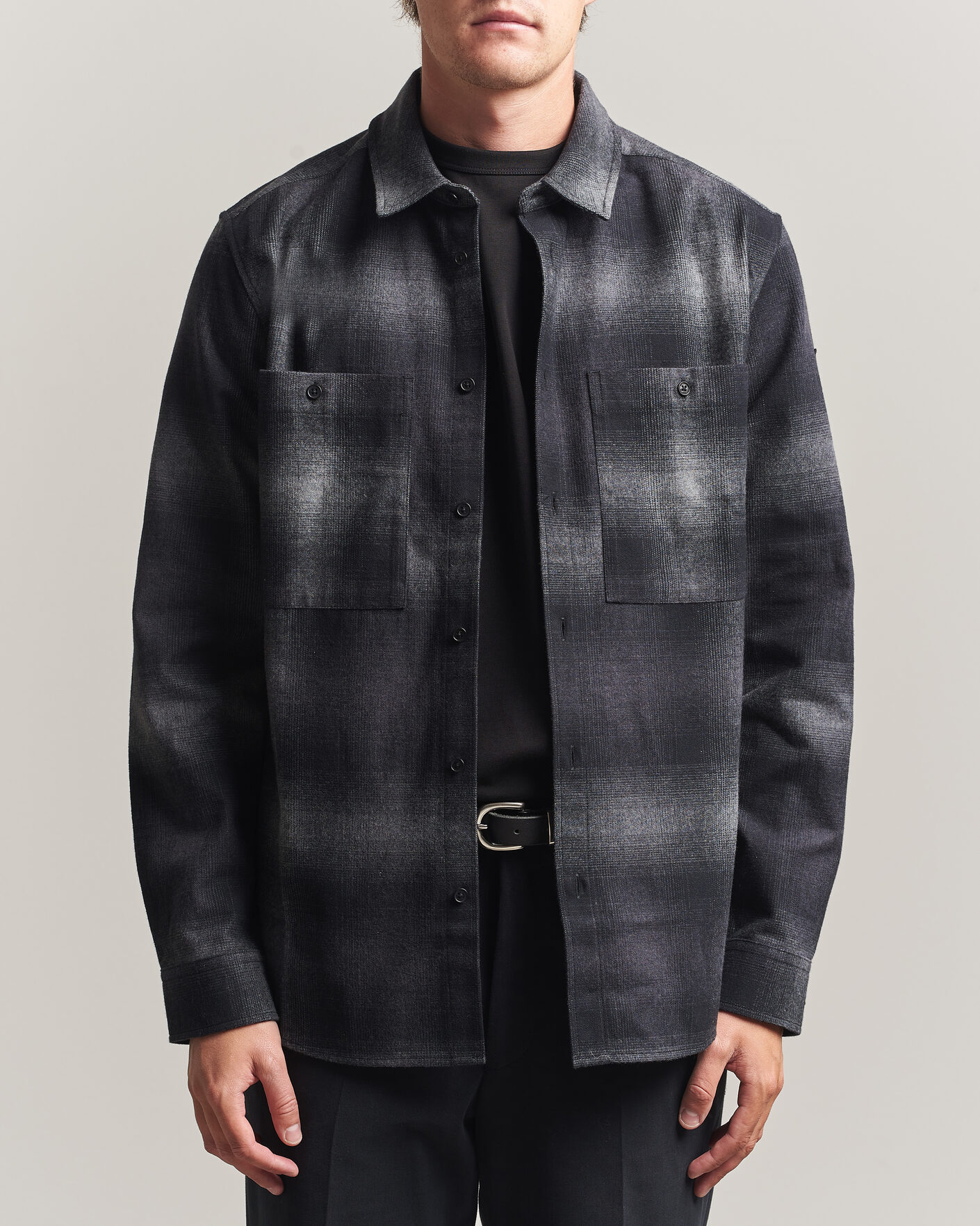Herre | Skjorter | Belstaff | Outpost Cotton Flannel Checked Overshirt Black