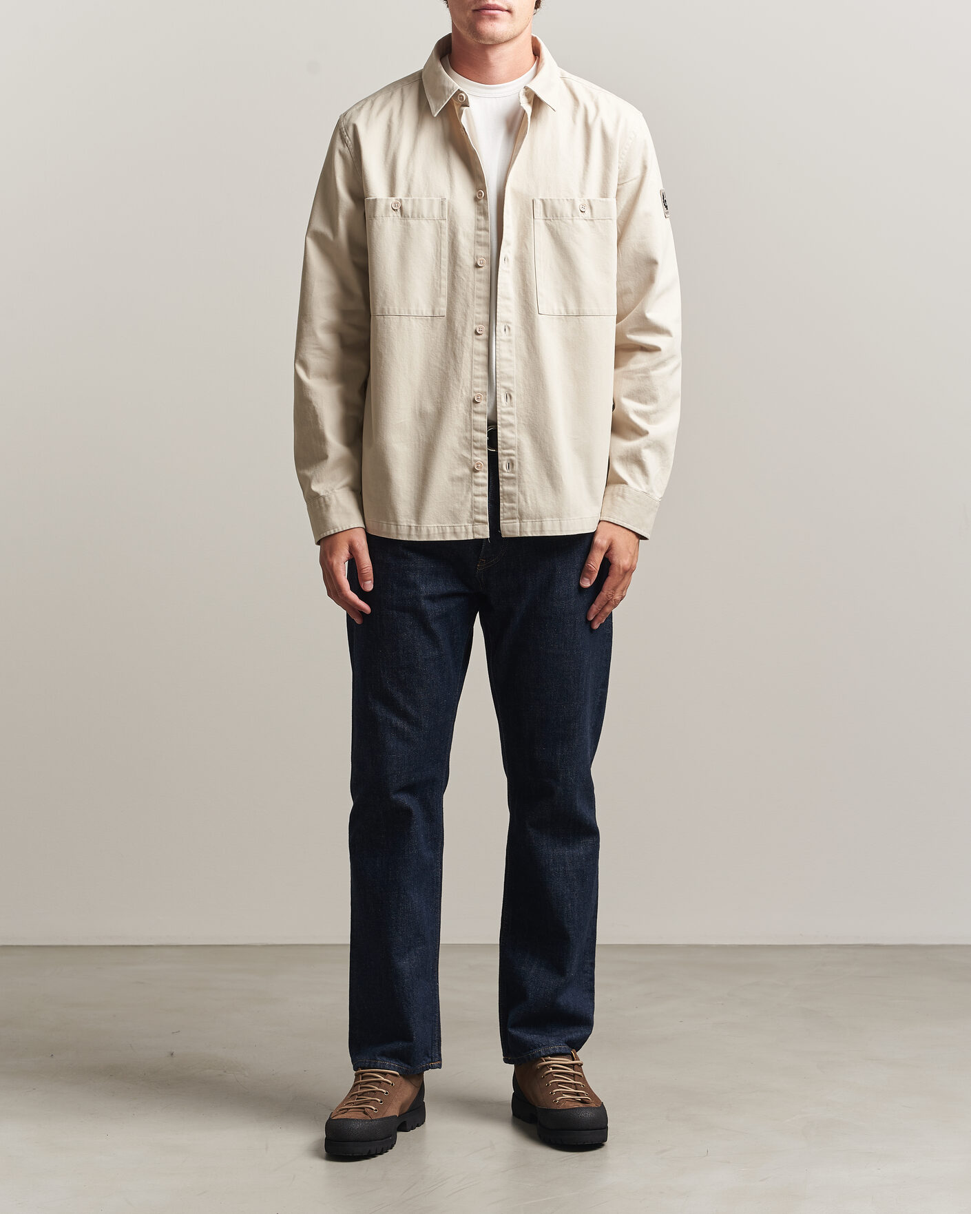 Herre | Skjorter | Belstaff | Outpost Cotton Herringbone Overshirt Pale Stone