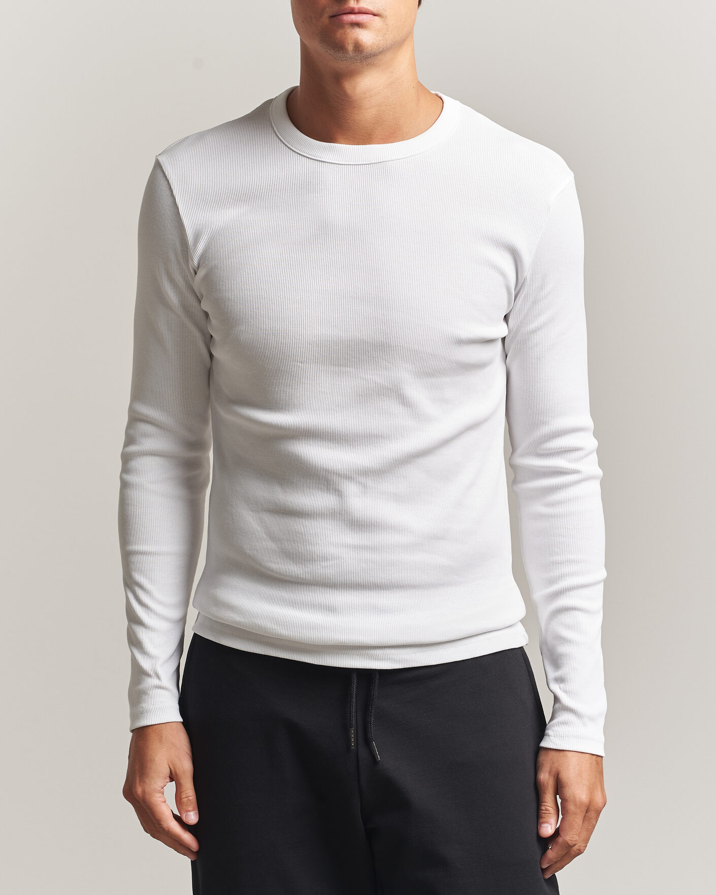 Herre | T-Shirts | Bread & Boxers | Ribbed Long Sleeve T-Shirt White