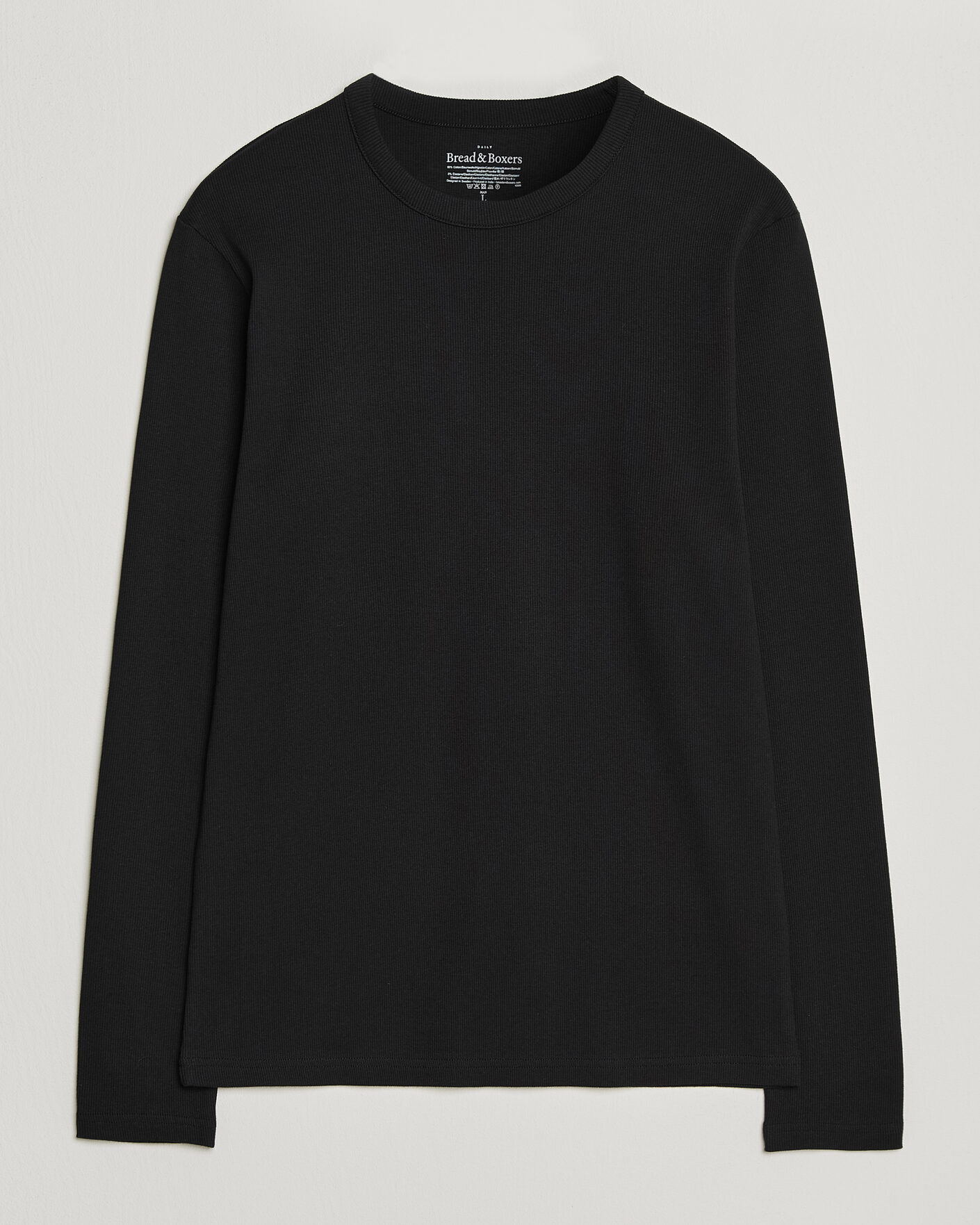 Herre | T-Shirts | Bread & Boxers | Ribbed Long Sleeve T-Shirt Black