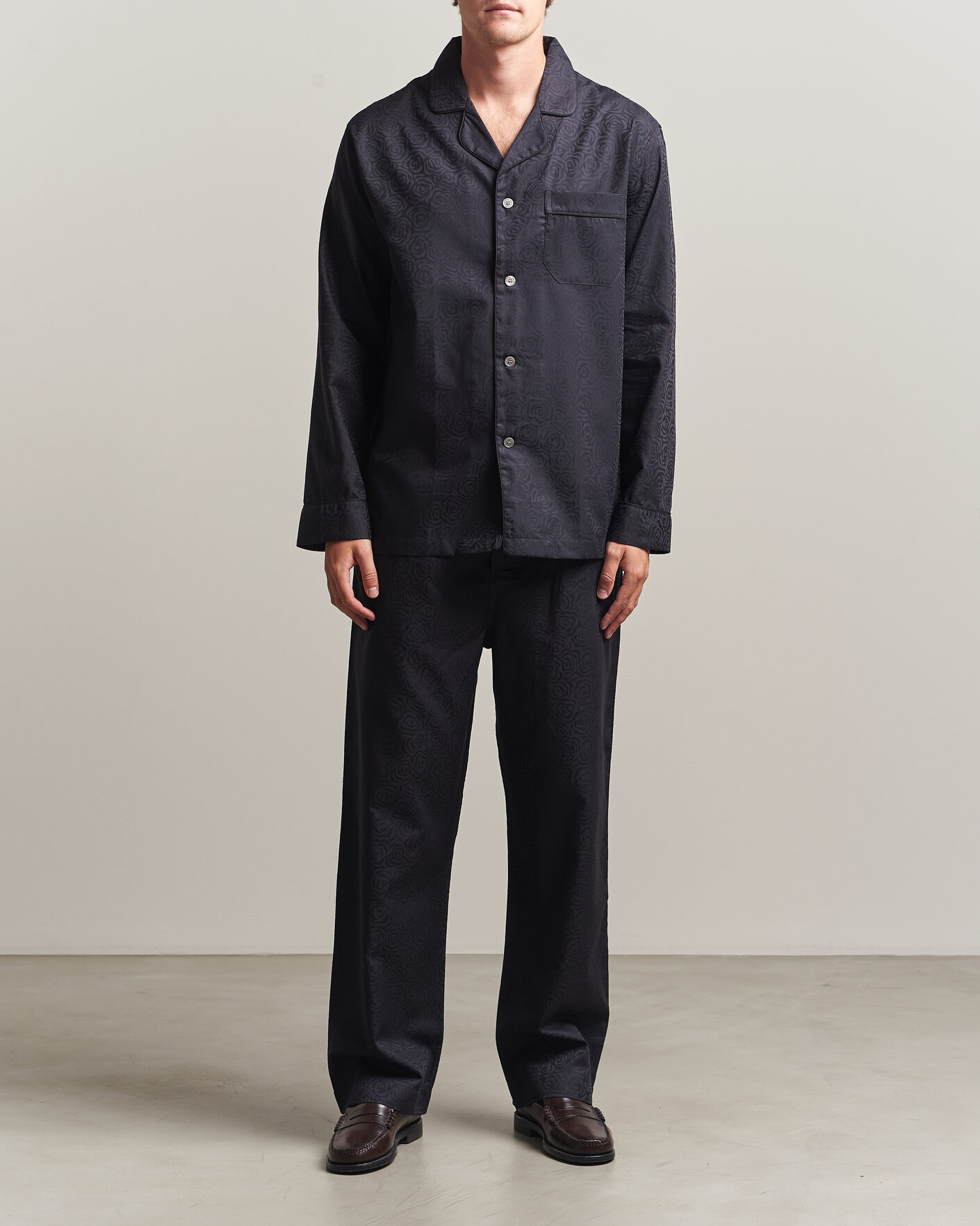 Herre | Pyjamas & Morgenkåber | Derek Rose | Piped Jacquard Cotton Pyjama Set Black