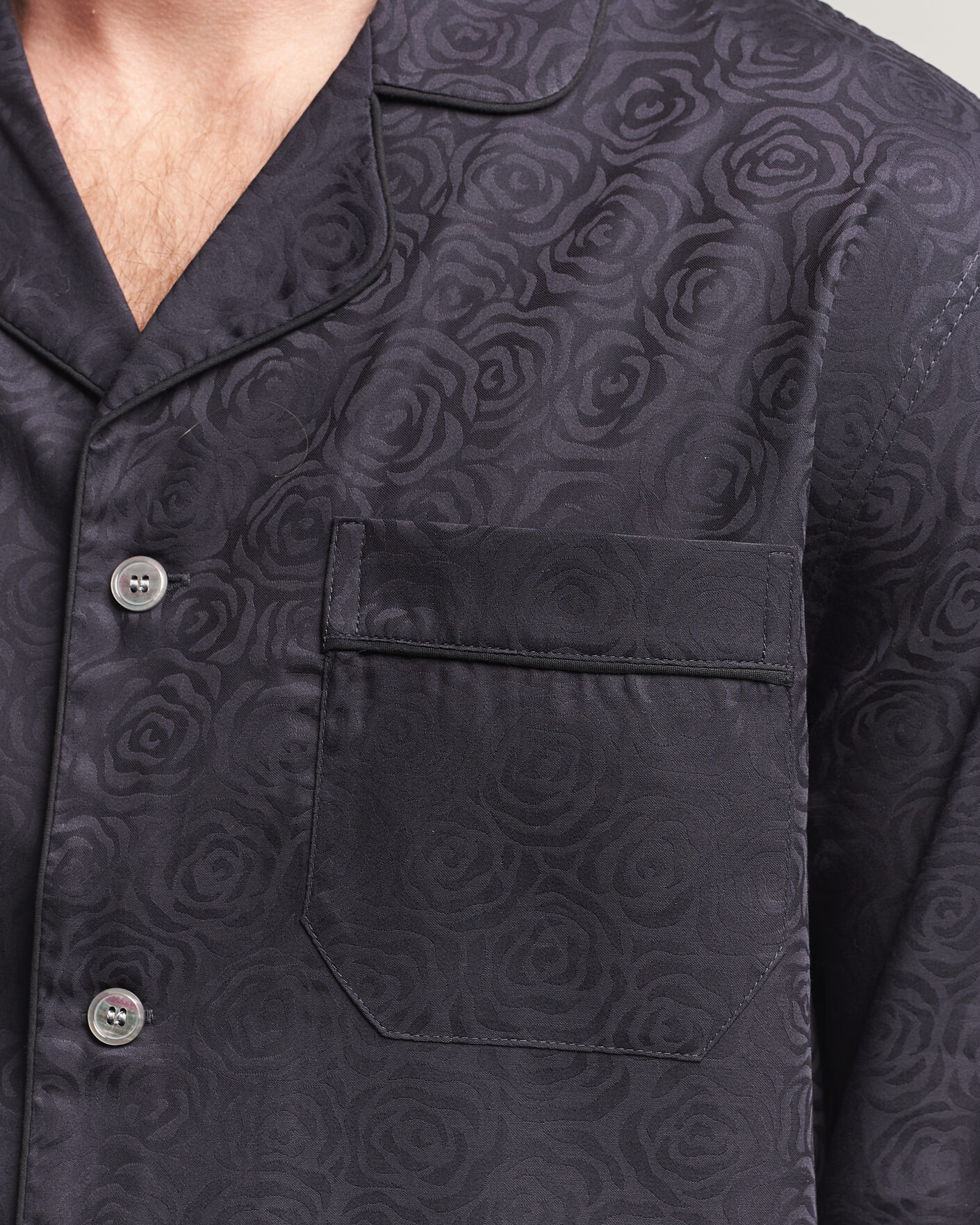 Herre | Pyjamas & Morgenkåber | Derek Rose | Piped Jacquard Cotton Pyjama Set Black