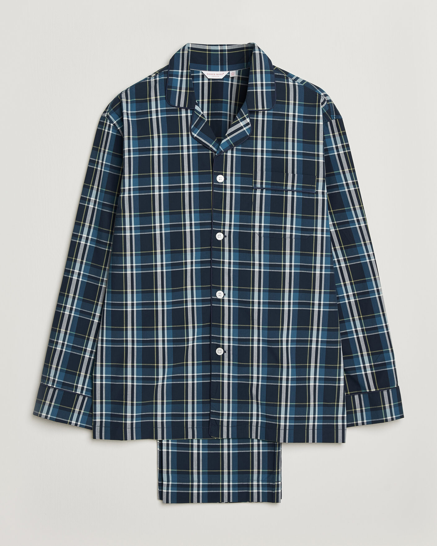 Herre | Pyjamas & Morgenkåber | Derek Rose | Piped Checked Cotton Pyjama Set Navy