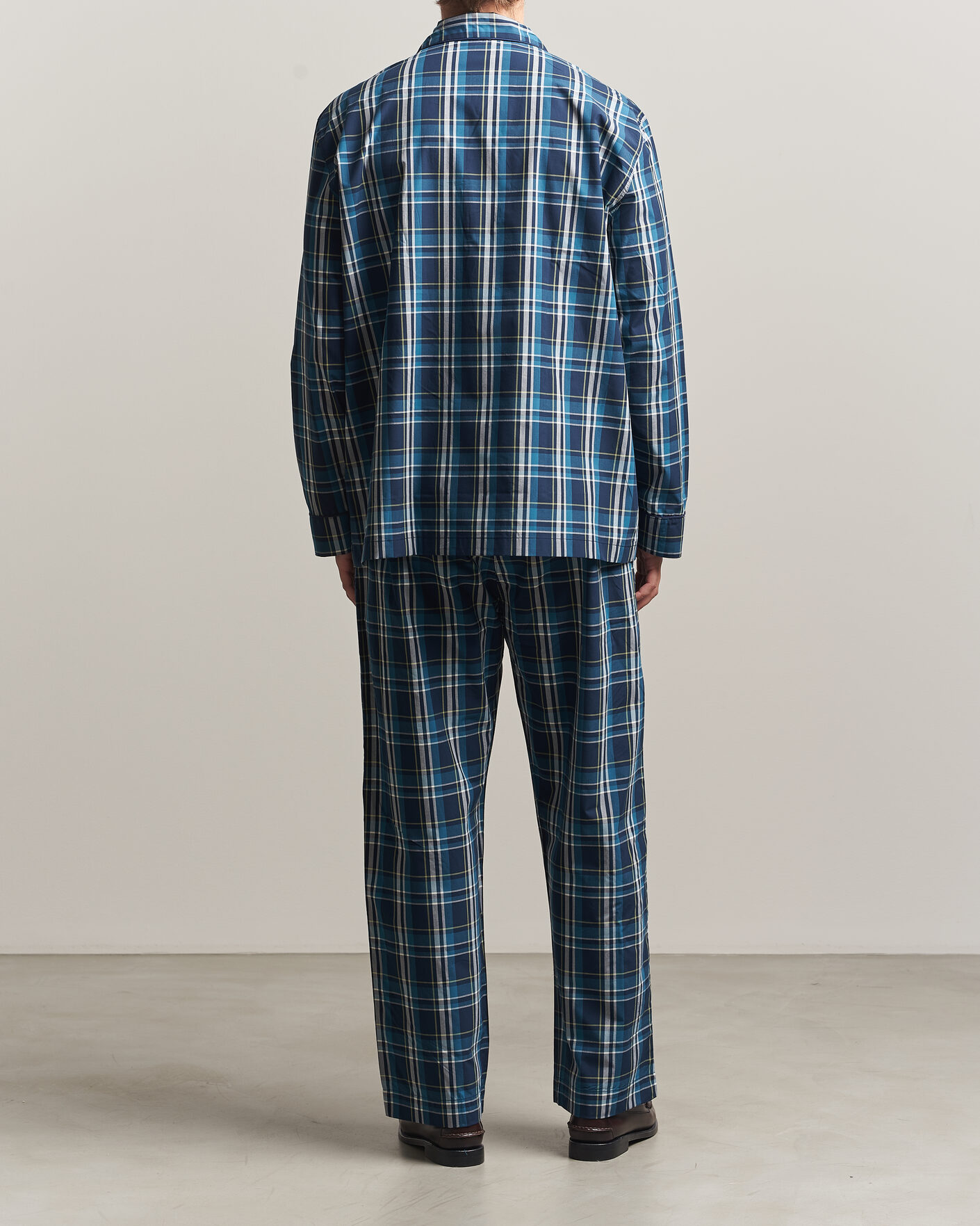 Herre | Pyjamas & Morgenkåber | Derek Rose | Piped Checked Cotton Pyjama Set Navy
