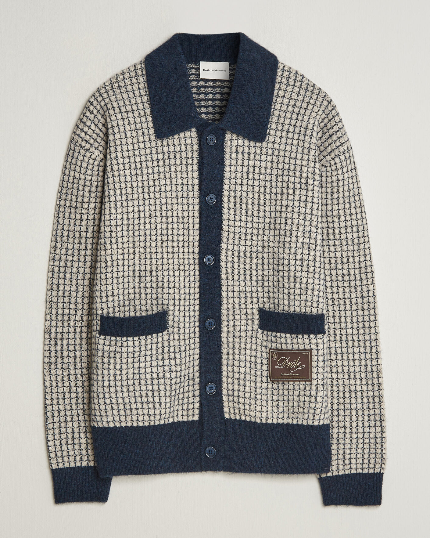 Herre | Trøjer | Drôle de Monsieur | Waffle Knitted Cardigan Navy