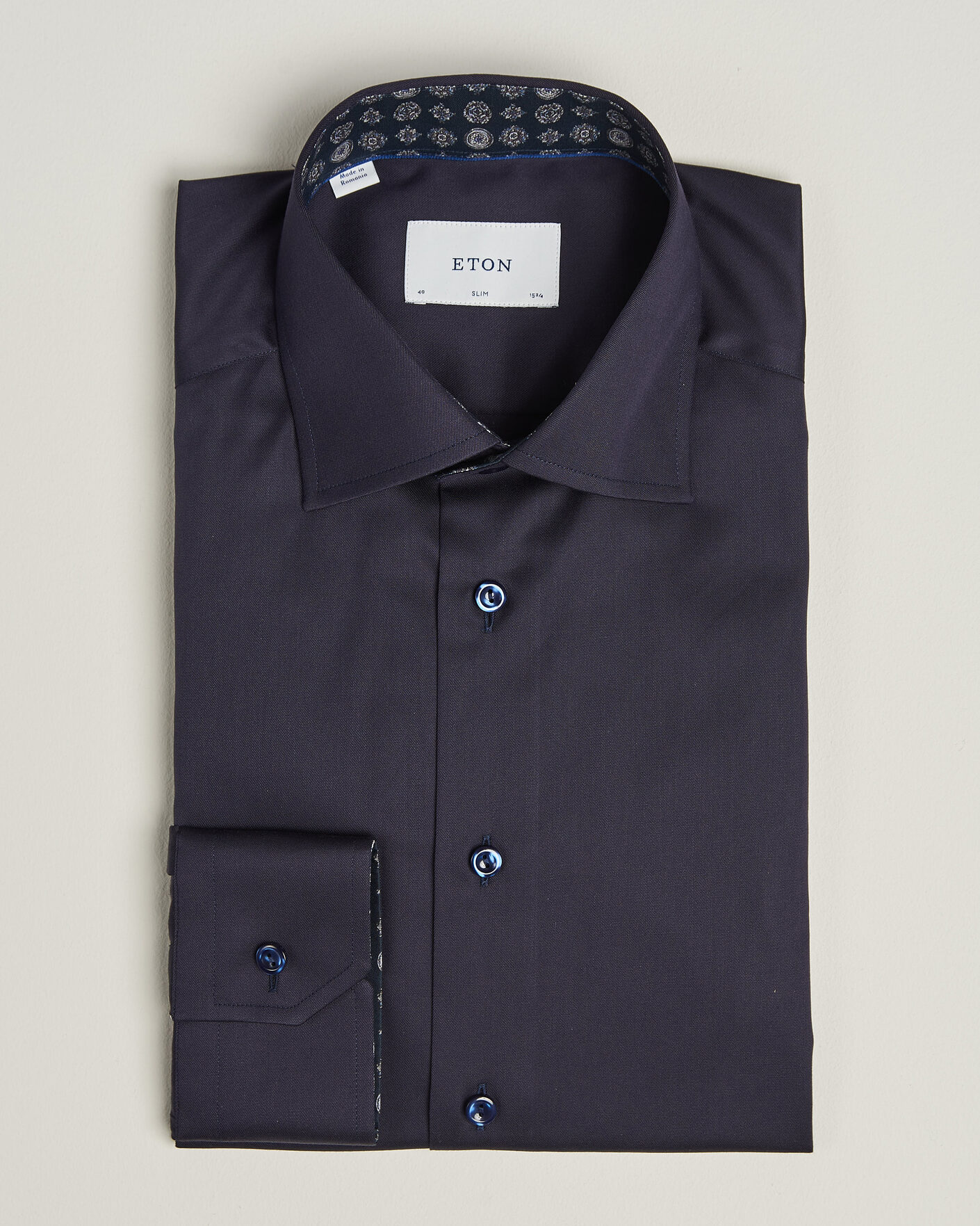 Herre | Skjorter | Eton | Slim Fit Signature Twill Contrast Shirt Navy Blue