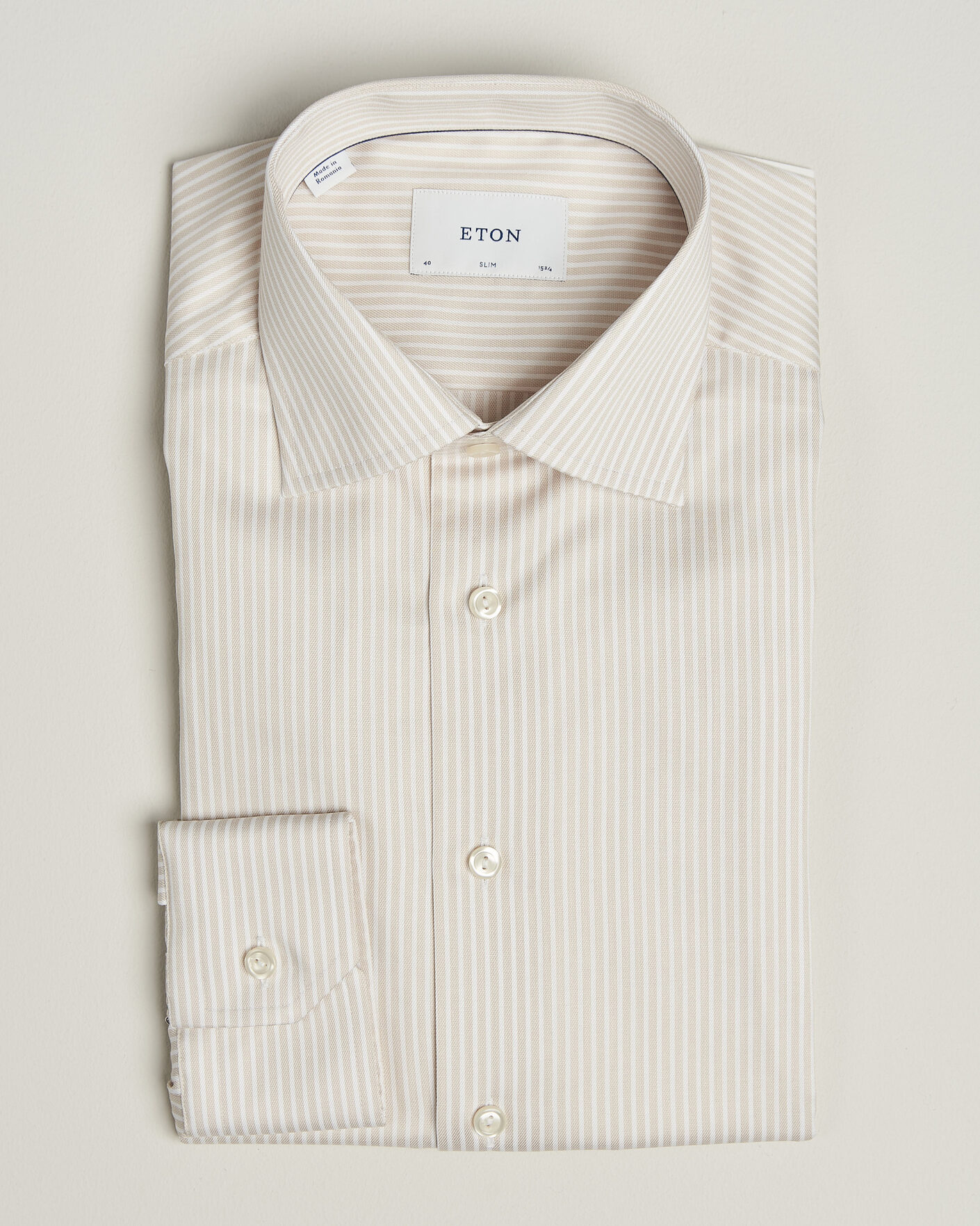 Herre | Skjorter | Eton | Slim Fit Signature Twill Striped Shirt Beige