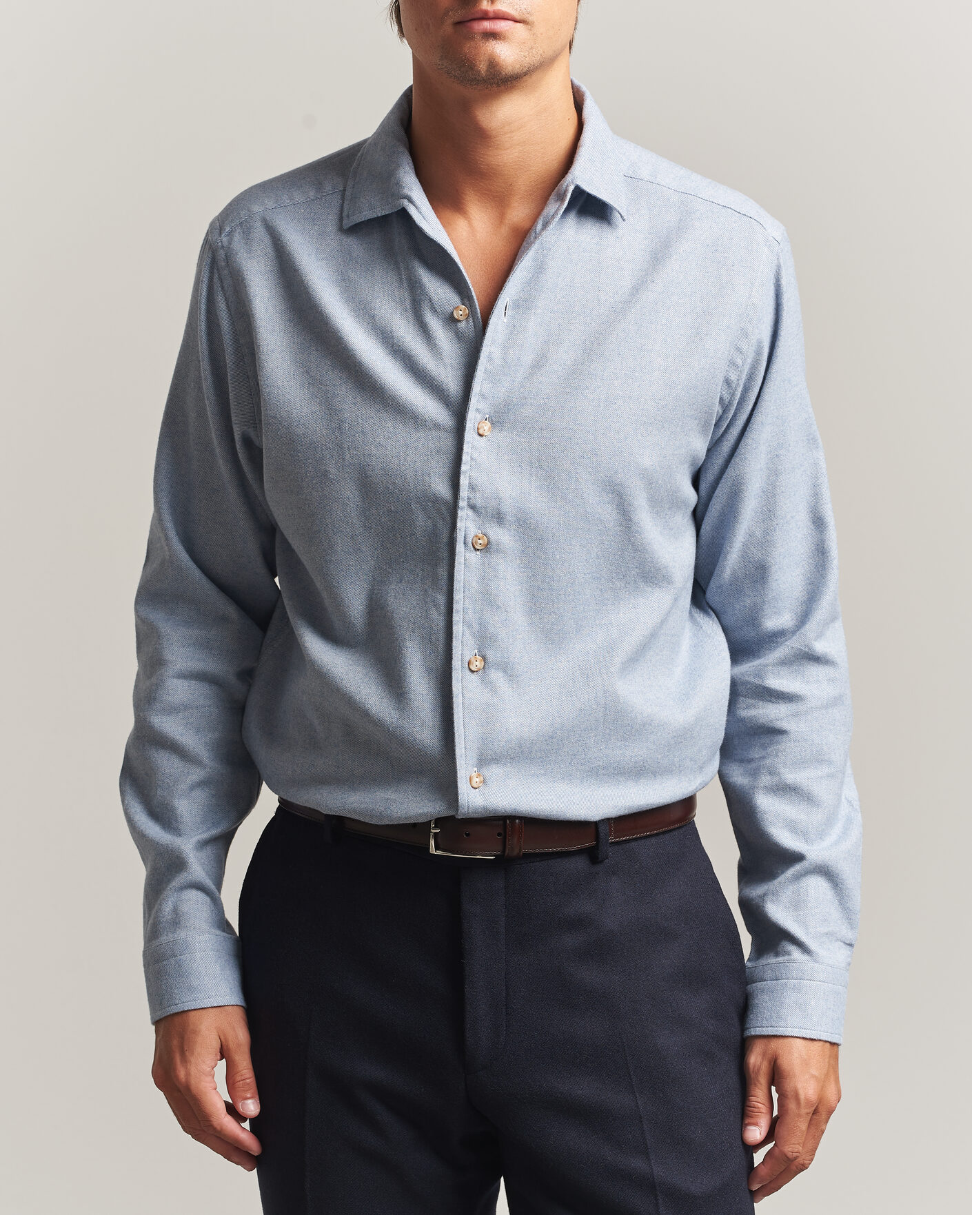 Herre | Skjorter | Eton | Casual Fit One Piece Collar Flannel Shirt Light Blue