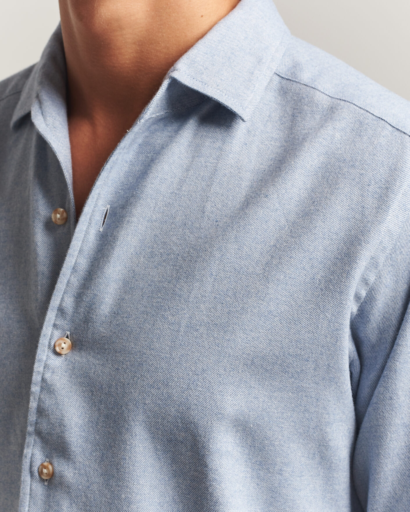 Herre | Skjorter | Eton | Casual Fit One Piece Collar Flannel Shirt Light Blue