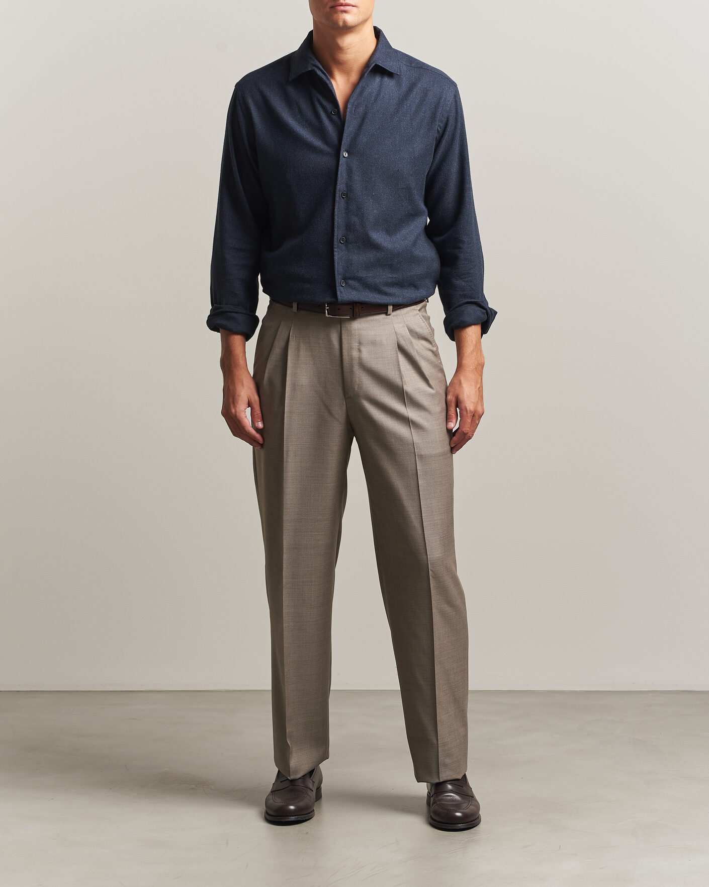 Herre | Skjorter | Eton | Casual Fit One Piece Collar Flannel Shirt Navy Blue