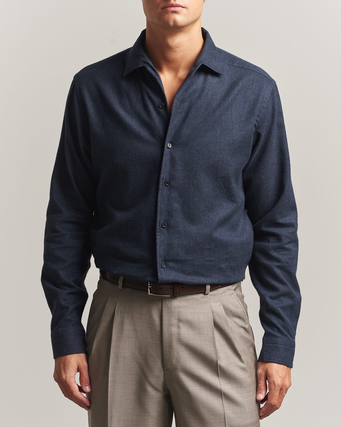 Herre | Skjorter | Eton | Casual Fit One Piece Collar Flannel Shirt Navy Blue