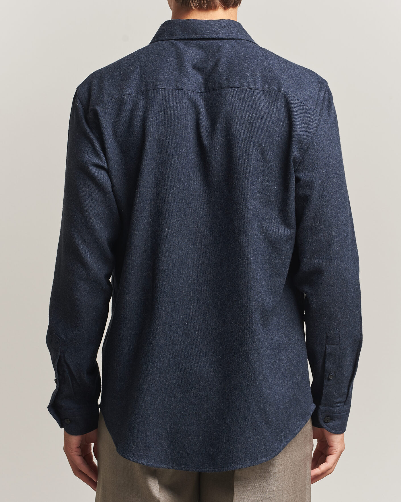 Herre | Skjorter | Eton | Casual Fit One Piece Collar Flannel Shirt Navy Blue