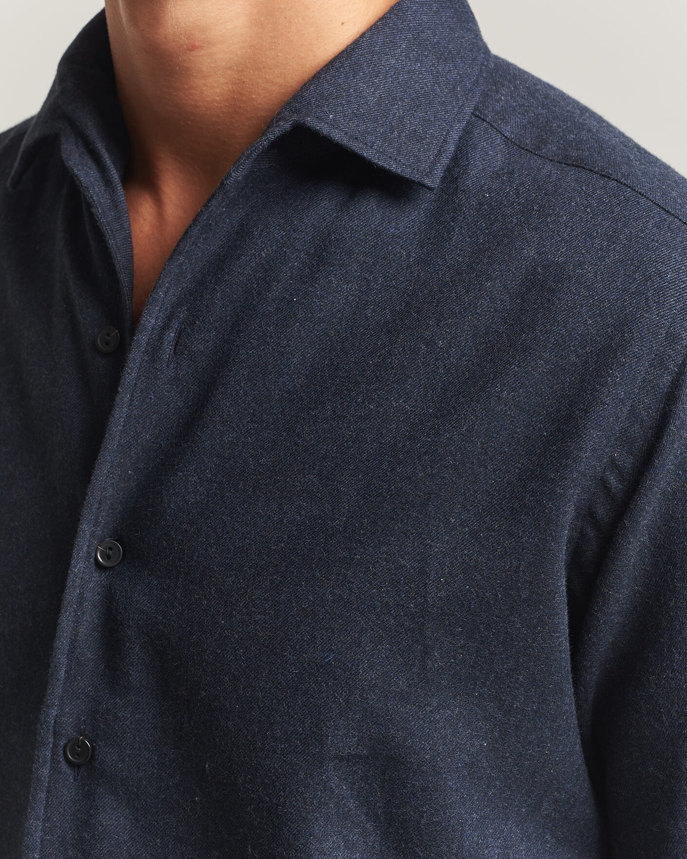 Herre | Skjorter | Eton | Casual Fit One Piece Collar Flannel Shirt Navy Blue
