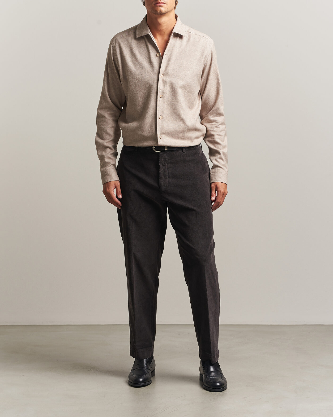 Herre | Skjorter | Eton | Casual Fit One Piece Collar Flannel Shirt Beige