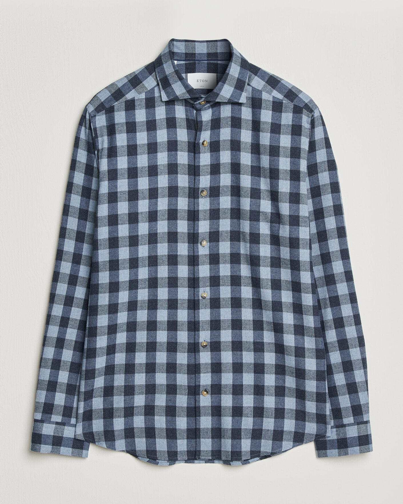 Herre | Skjorter | Eton | Casual Fit Checked Flannel Shirt Mid Blue