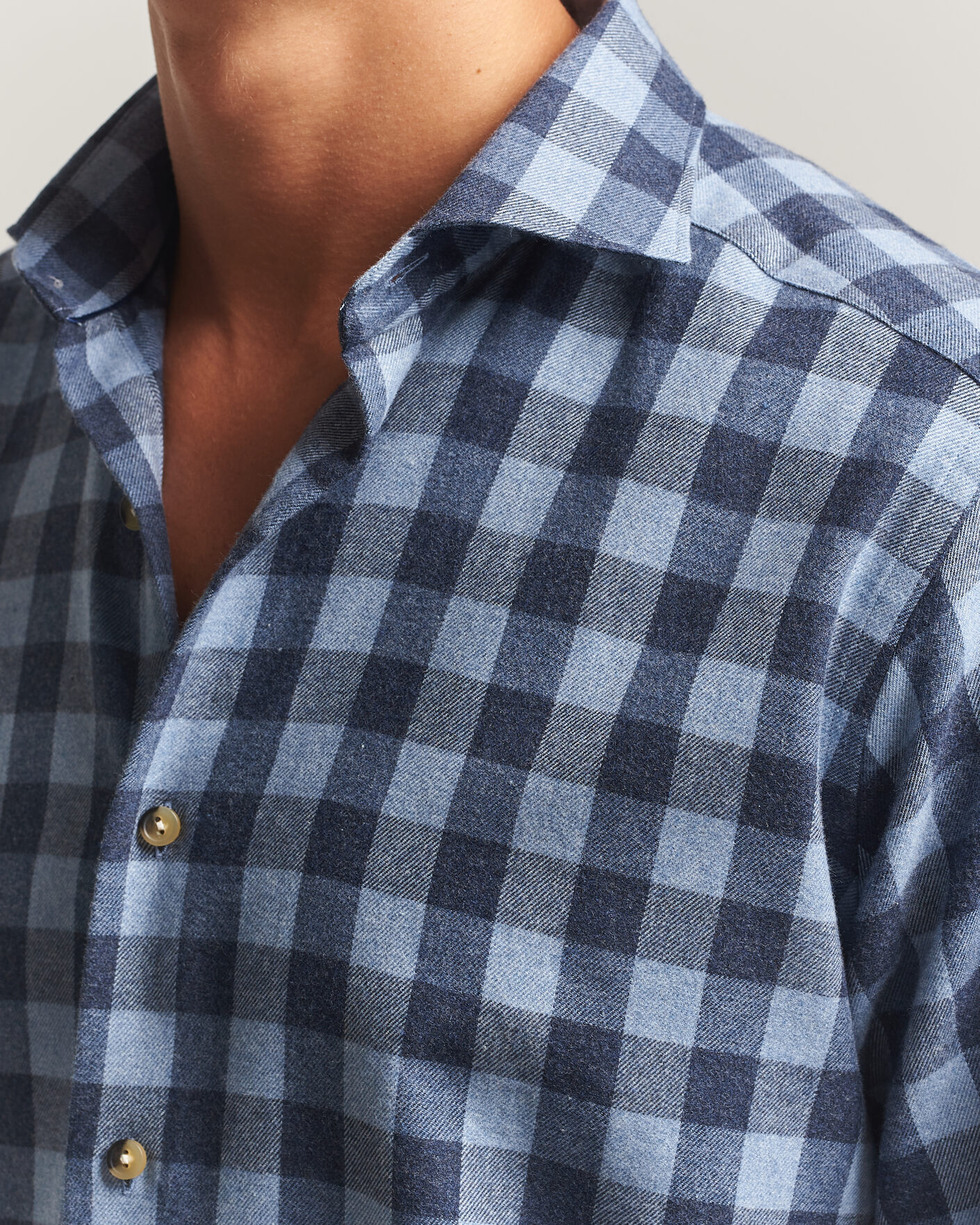 Herre | Skjorter | Eton | Casual Fit Checked Flannel Shirt Mid Blue