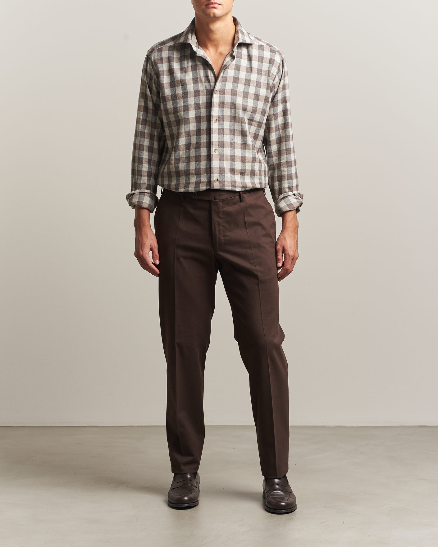 Herre | Skjorter | Eton | Casual Fit Checked Flannel Shirt Beige