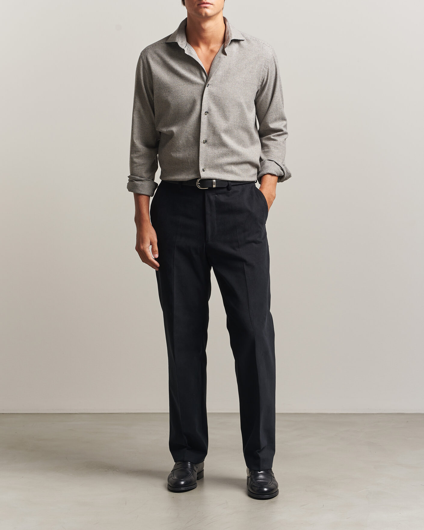 Herre | Skjorter | Eton | Casual Fit Houndstooth Flannel Shirt Mid Grey