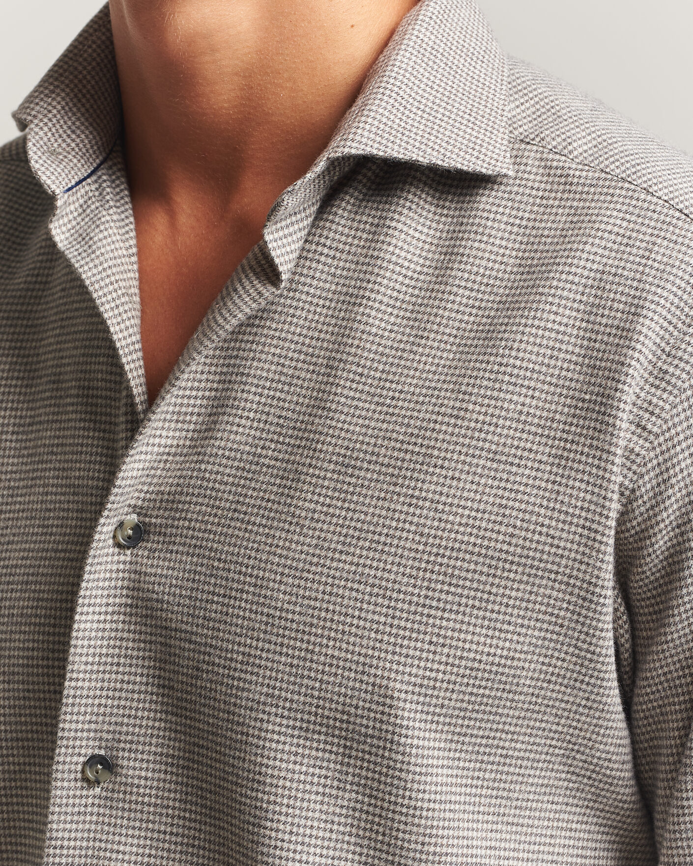 Herre | Skjorter | Eton | Casual Fit Houndstooth Flannel Shirt Mid Grey