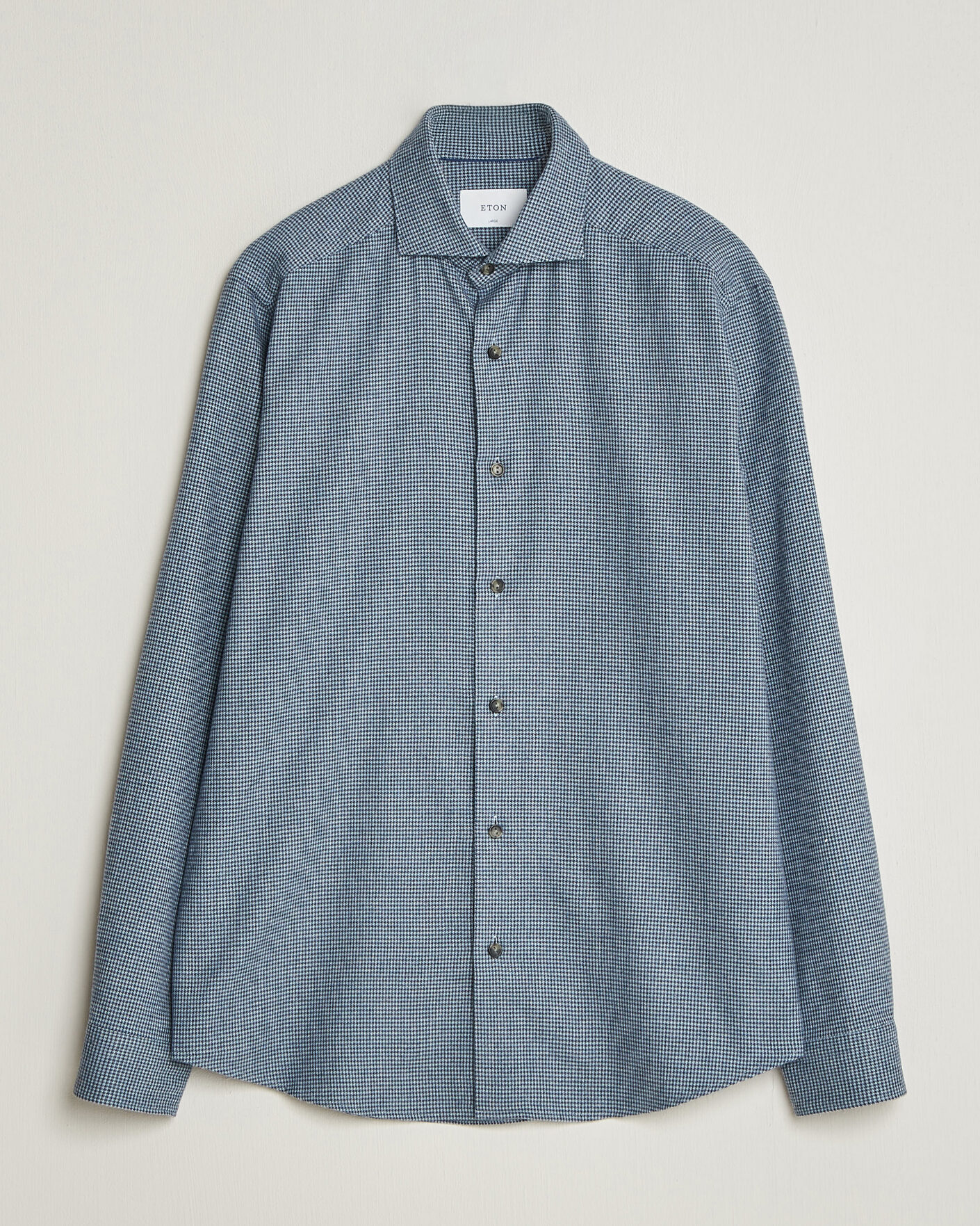 Herre | Skjorter | Eton | Casual Fit Houndstooth Flannel Shirt Mid Blue
