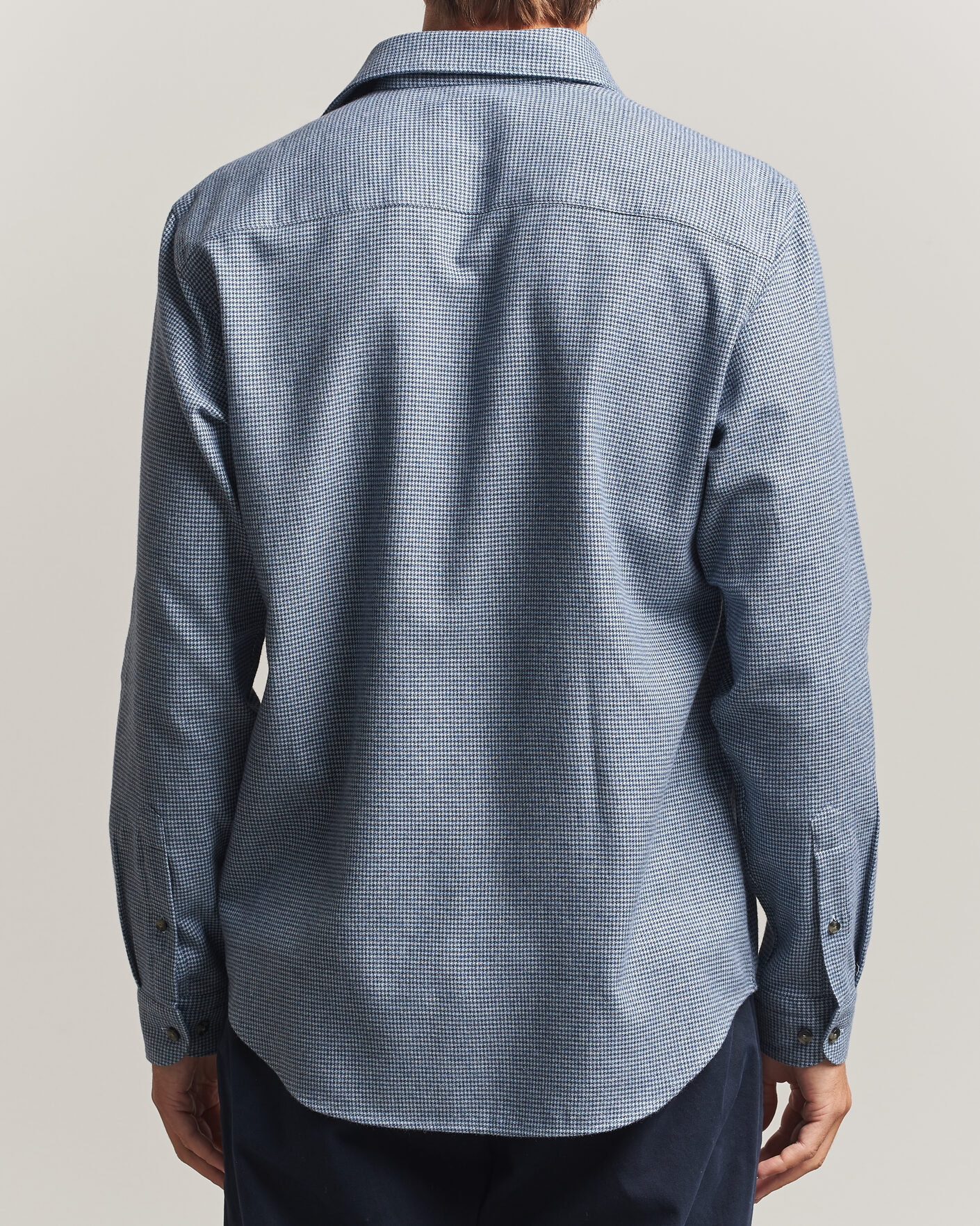 Herre | Skjorter | Eton | Casual Fit Houndstooth Flannel Shirt Mid Blue