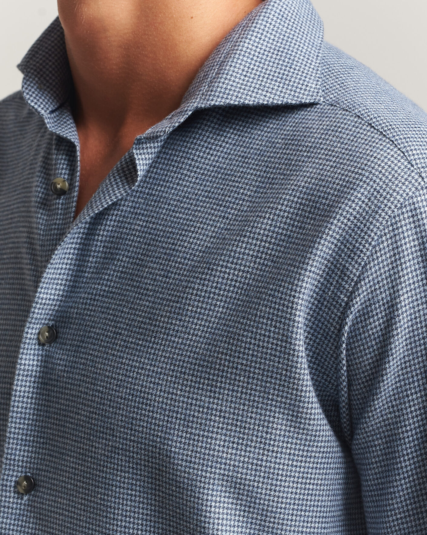 Herre | Skjorter | Eton | Casual Fit Houndstooth Flannel Shirt Mid Blue