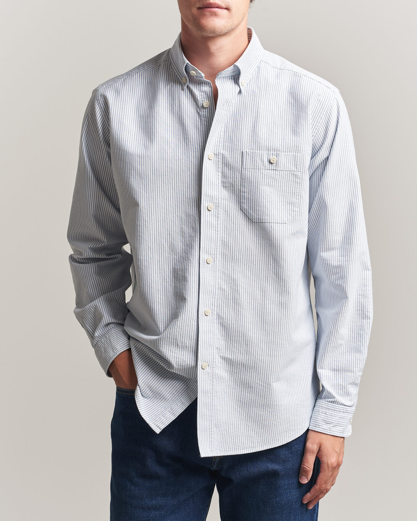 Herre | Skjorter | Eton | Regular Fit Ivy Oxford Striped Shirt Mid Blue