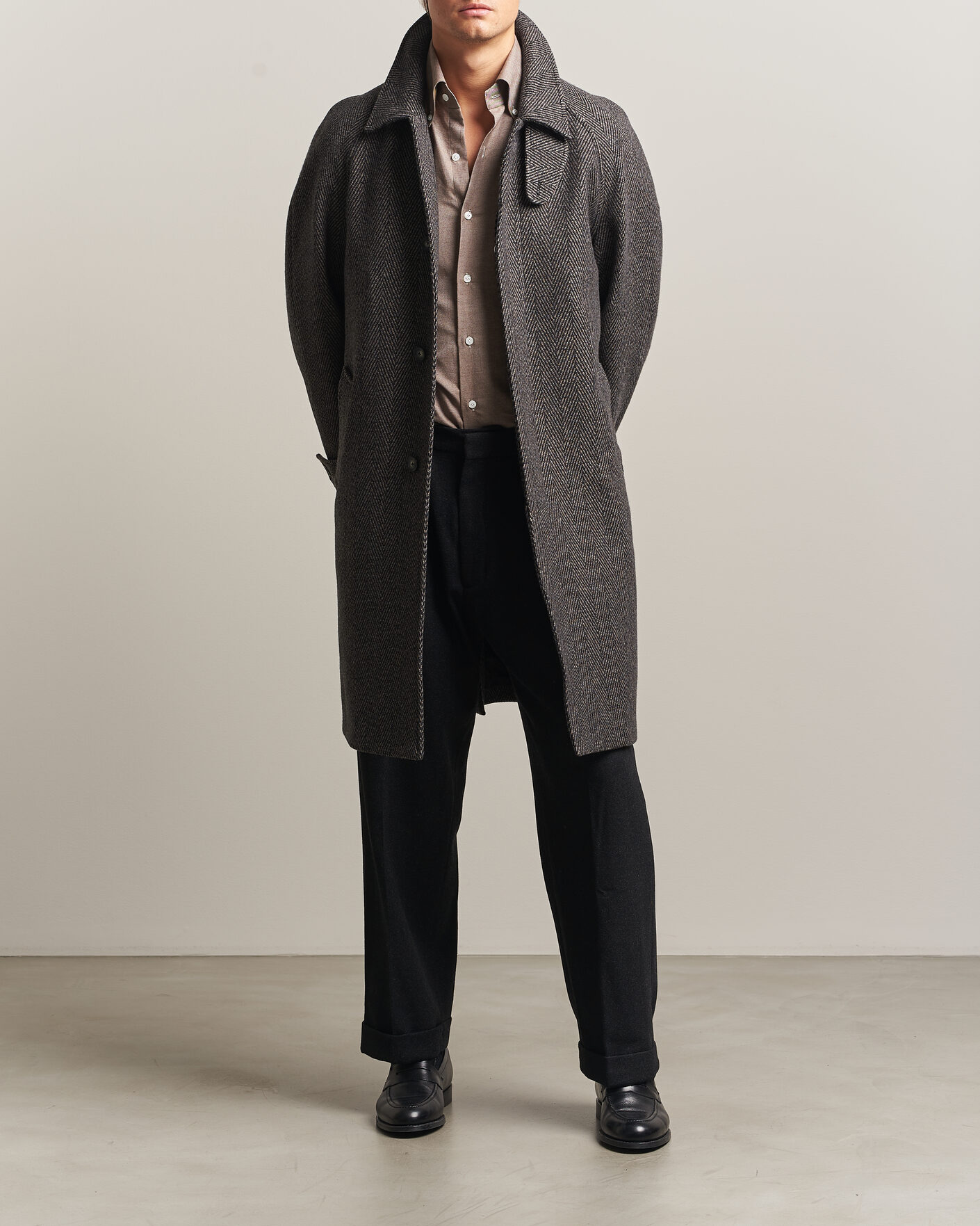 Herre | Jakker | Eton | Wool/Cashmere Herringbone Raglan Coat Dark Brown