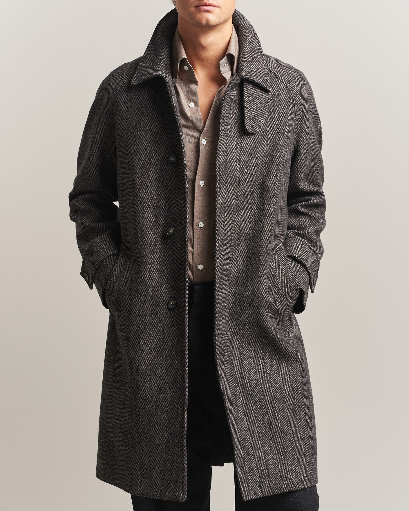 Herre | Jakker | Eton | Wool/Cashmere Herringbone Raglan Coat Dark Brown