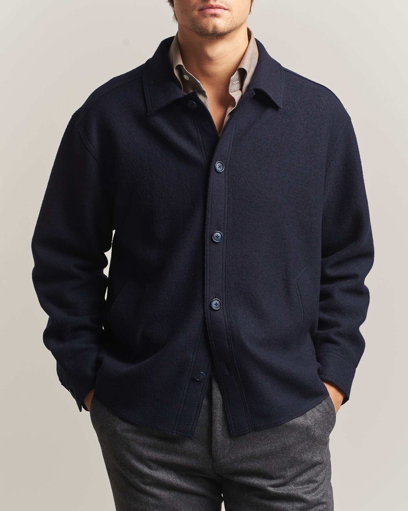 Herre | Jakker | Eton | Boiled Wool Shirt Jacket Navy Blue