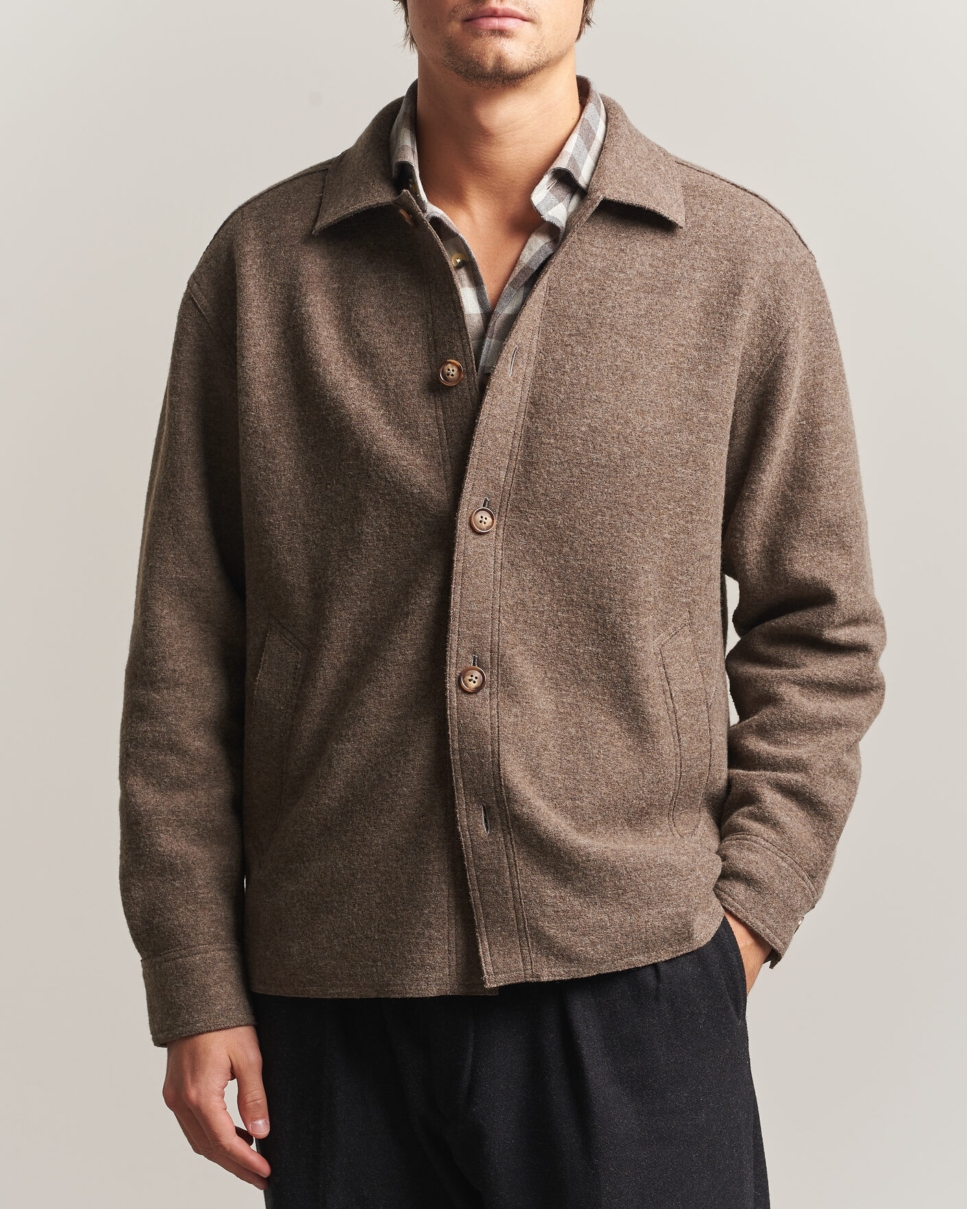 Herre | Jakker | Eton | Boiled Wool Shirt Jacket Brown